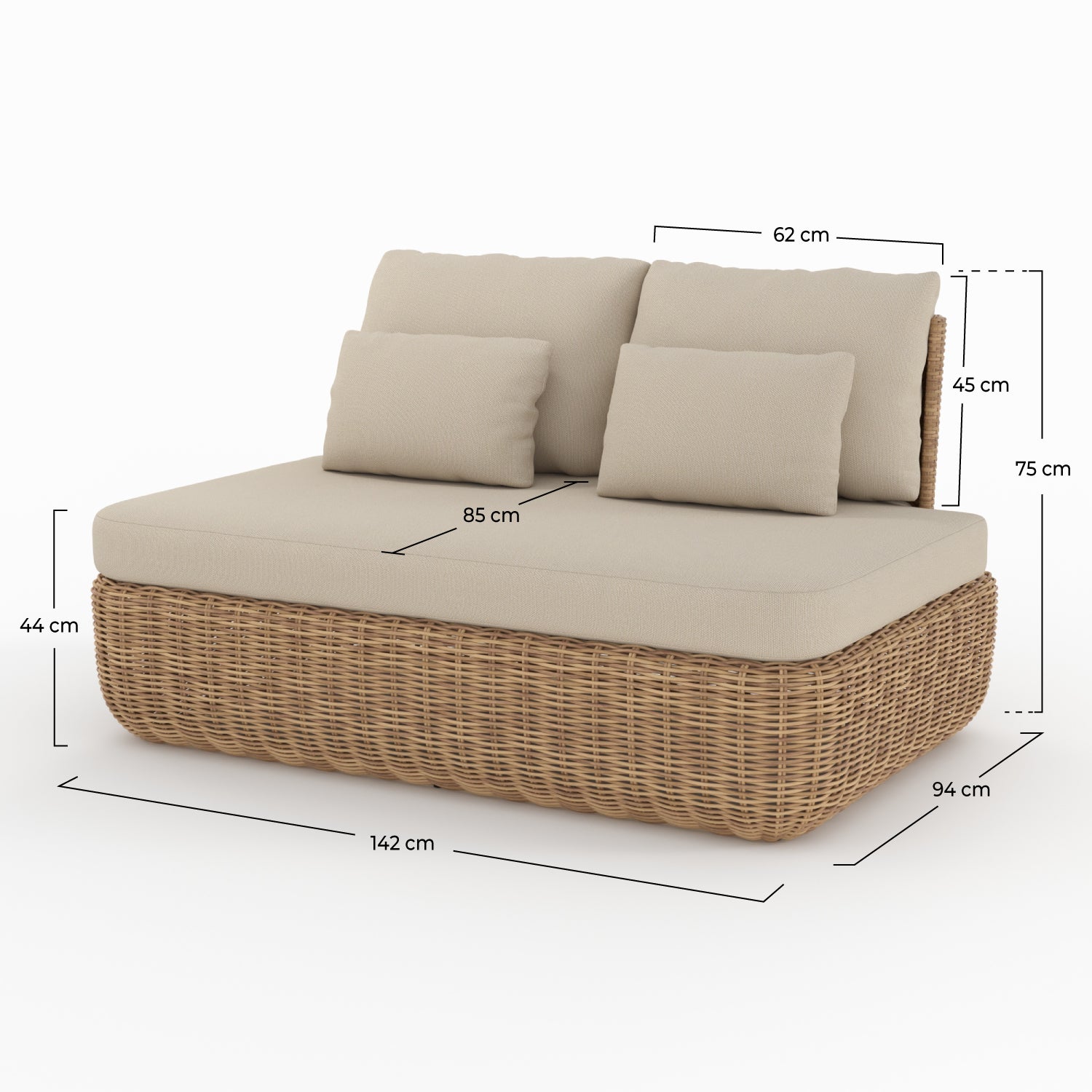 canape de jardin sky en rotin synthetique et tissu beige 2 places exterieur