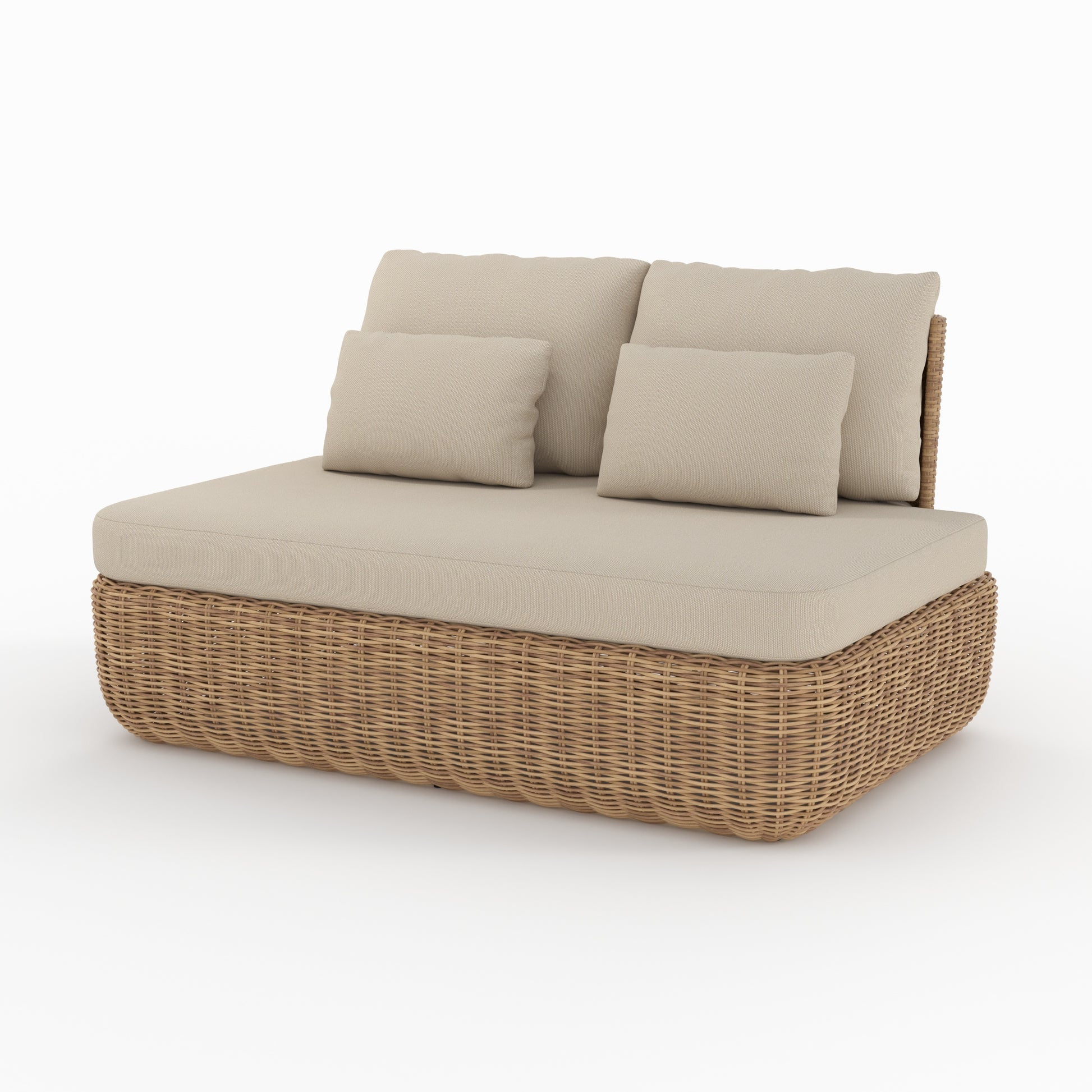 canape de jardin sky en rotin synthetique et tissu beige 2 places