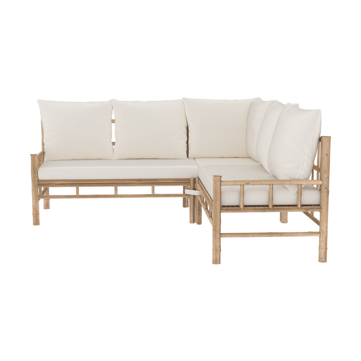 canape de jardin vadella en bambou et coussins blancs