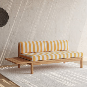 Canapé de jardin Nadila, teck massif et coussins rayés jaunes 2 places