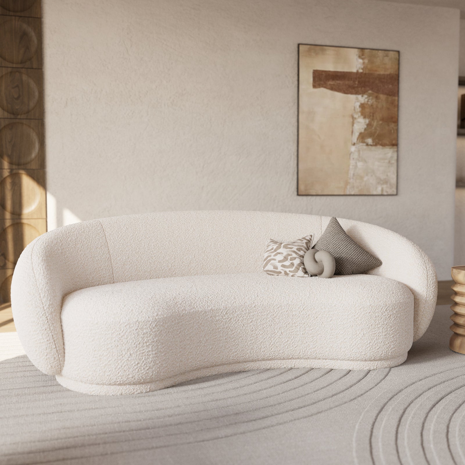 canape en tissu bocule blanc nova 3 places