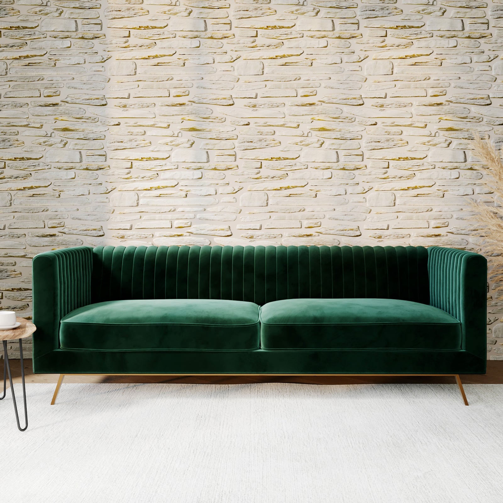 canape en velours vert 3 places gatsby