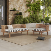 Sofá y sillón de jardín Kilda 3 plazas, teca maciza, tejido gris