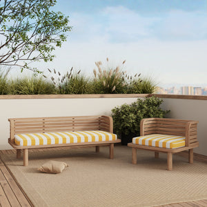 Garten-Sofa und Sessel Kilda 3-Sitzer, massivem Teakholz, gelber Stoff