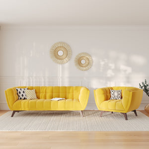 Ensemble canapé et fauteuil Mona en velours jaune 4 places