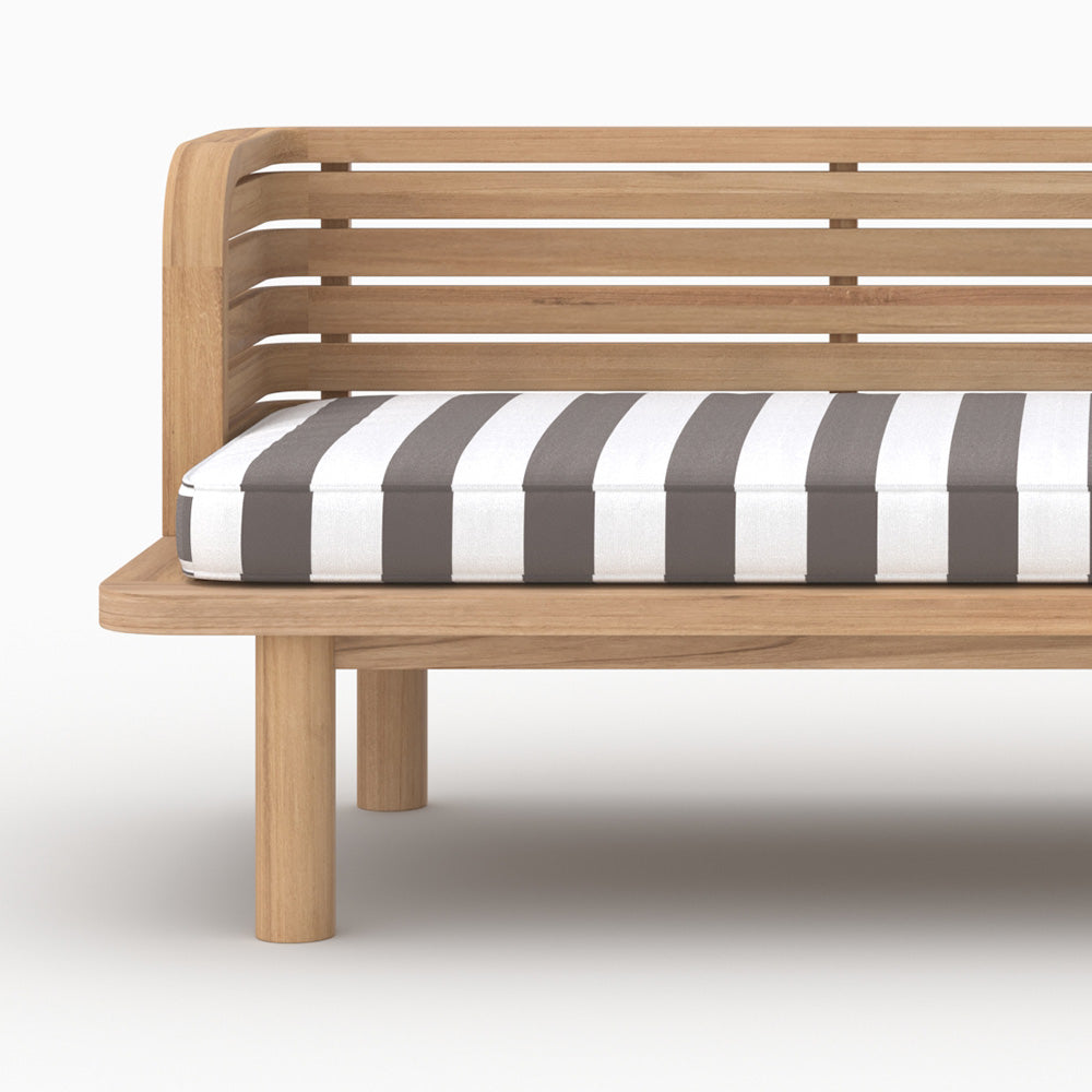 Canapé de jardin Kilda en teck massif et coussin rayé gris 2 places
