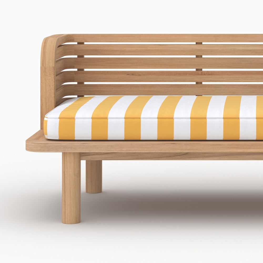 Canapé de jardin Kilda en teck massif et coussin rayé jaune 2 places