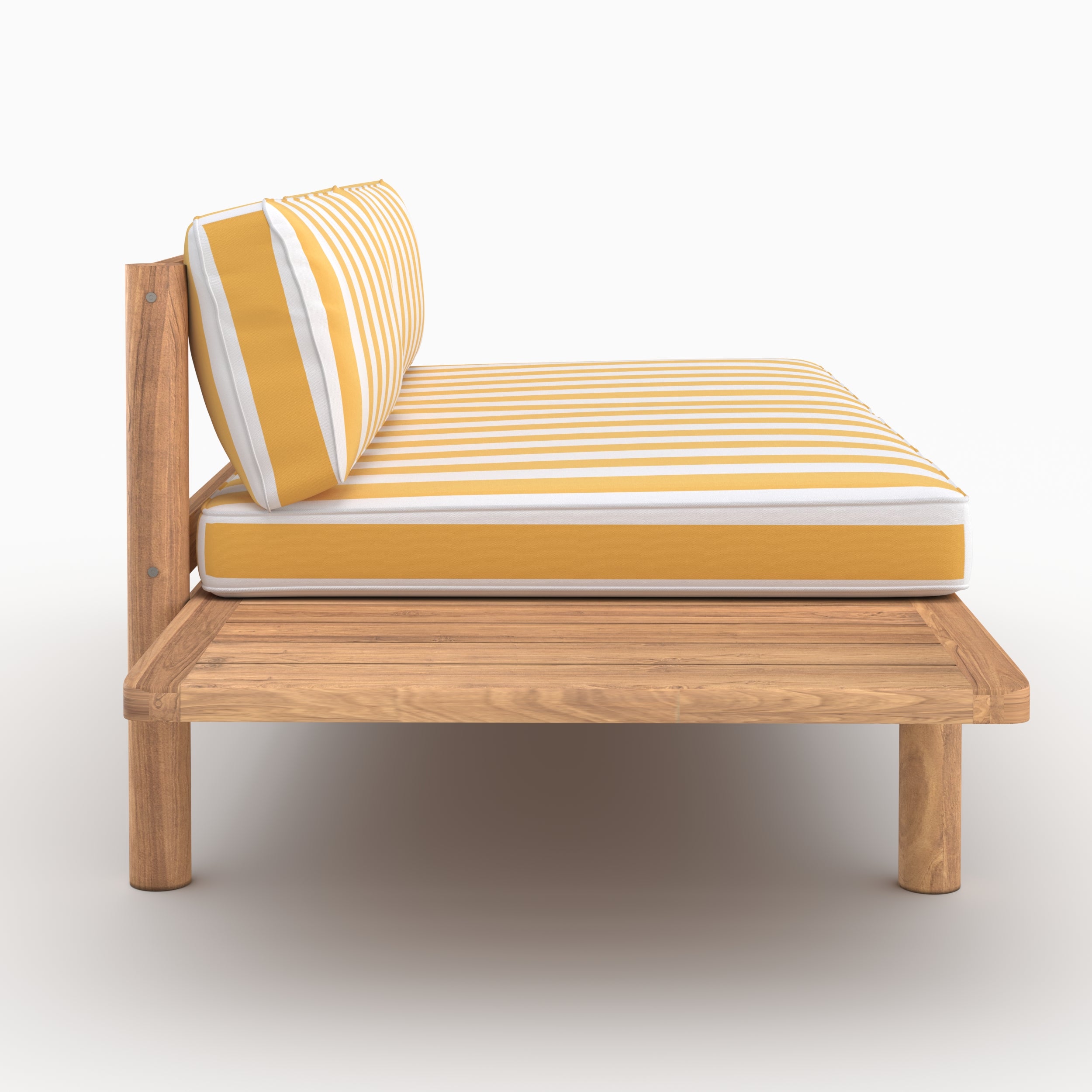 Canapé de jardin Nadila, teck massif et coussins rayés jaunes 2 places