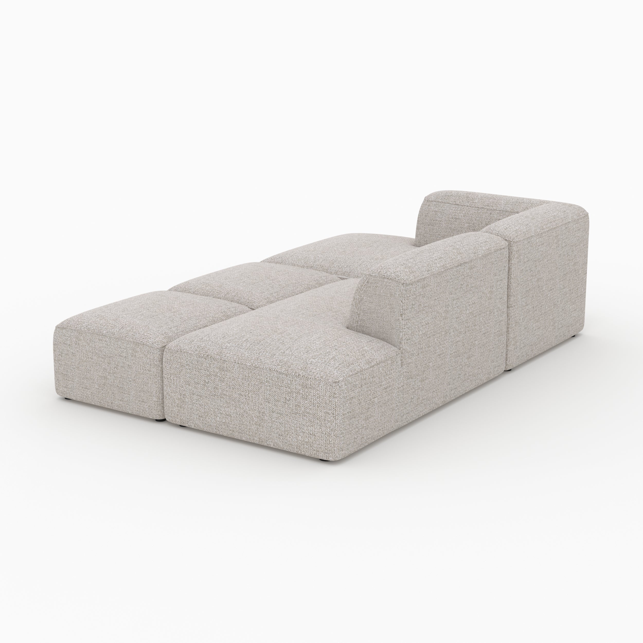 Canapé d'angle gauche modulable Hestia, tissu beige 4 places, 2 poufs