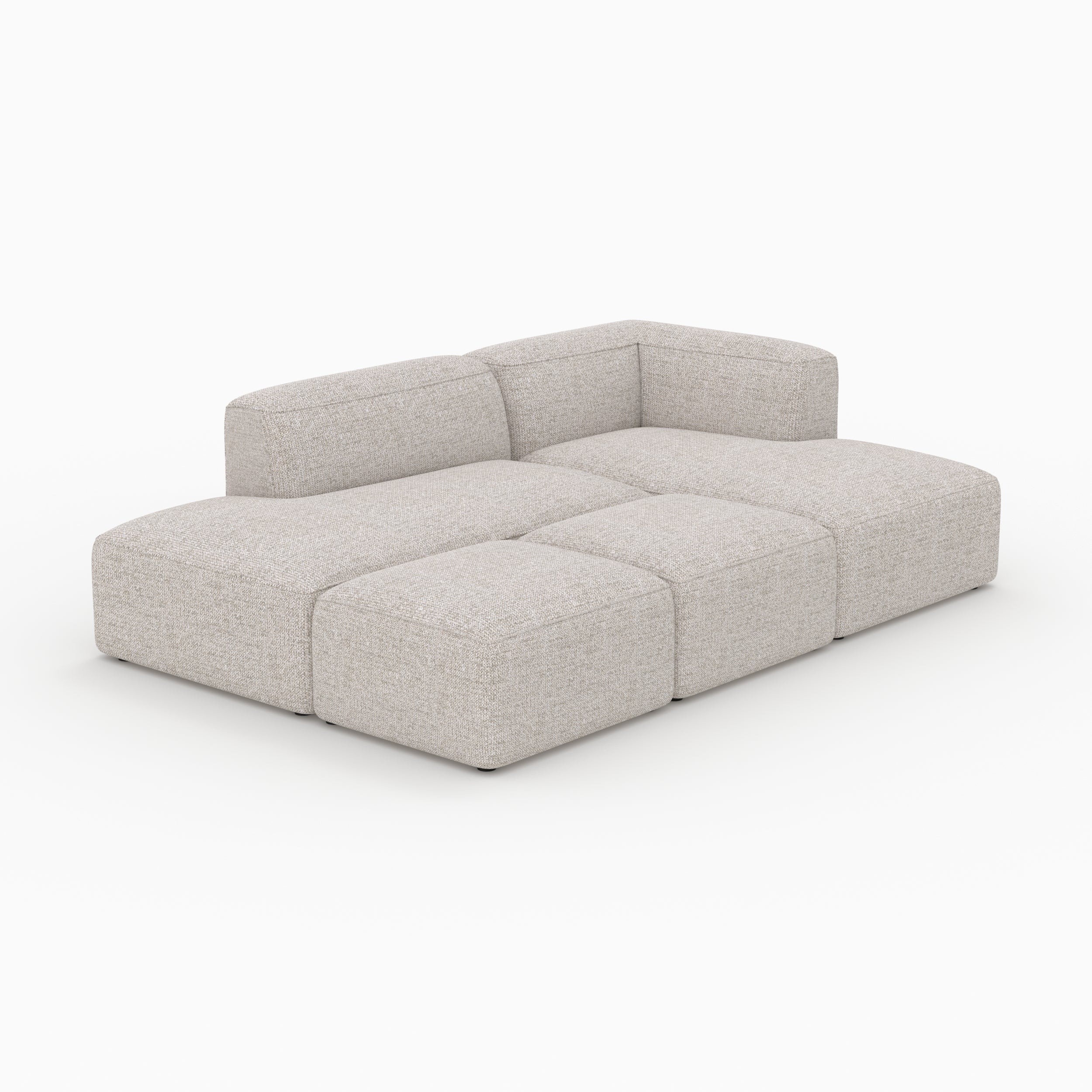 Canapé d'angle droit modulable Hestia, tissu beige 4 places, 2 poufs