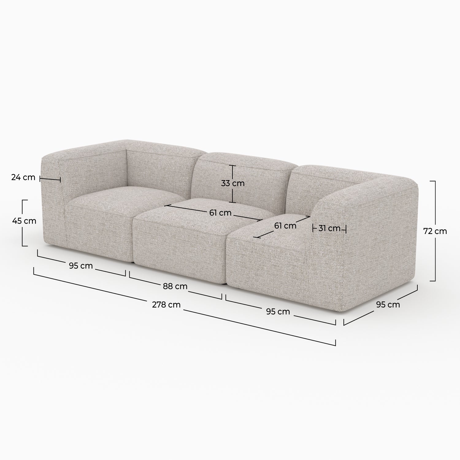 Canapé modulable Hestia en tissu beige 3 places