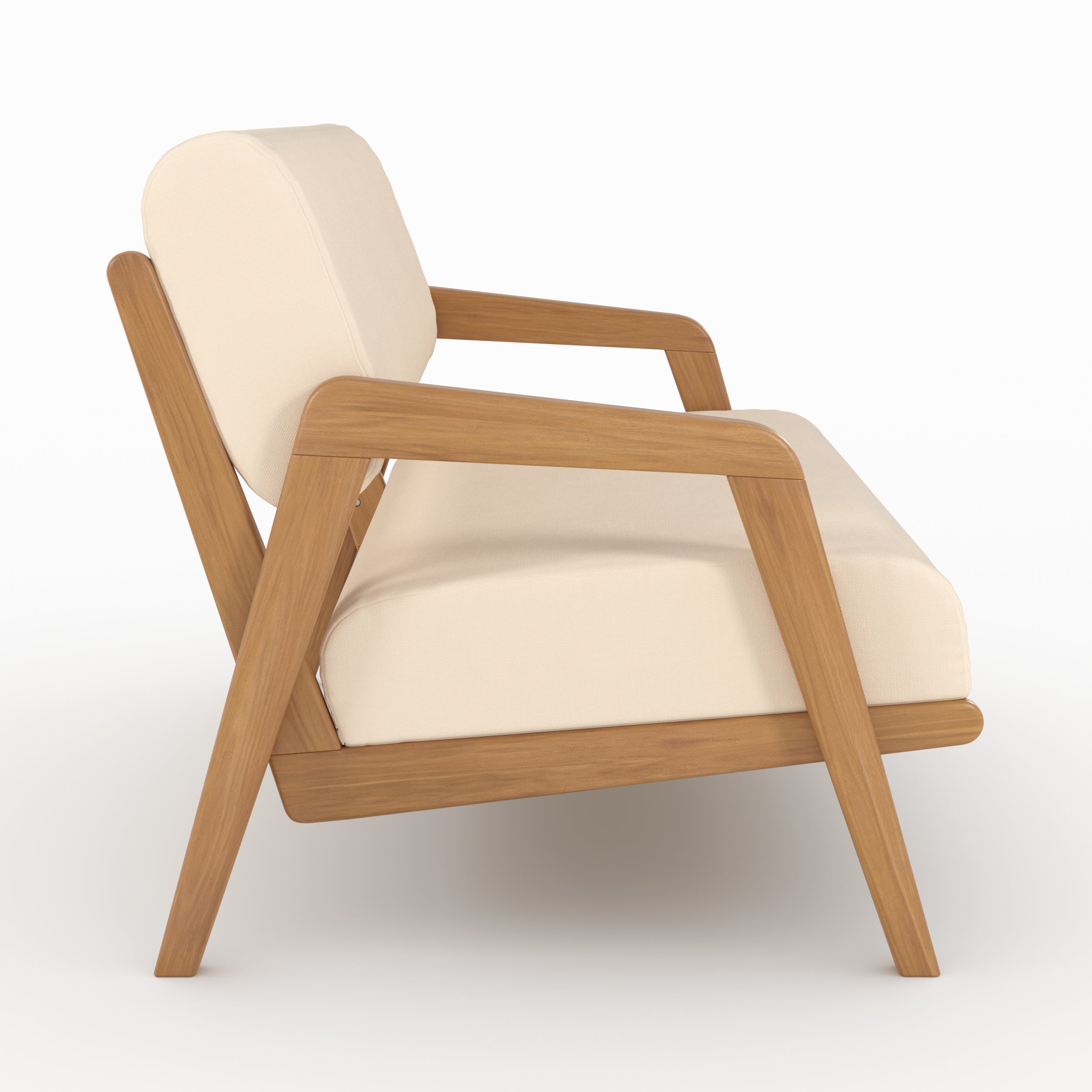 Canapé de jardin Siargao en bois d'acacia, tissu beige clair 2 places