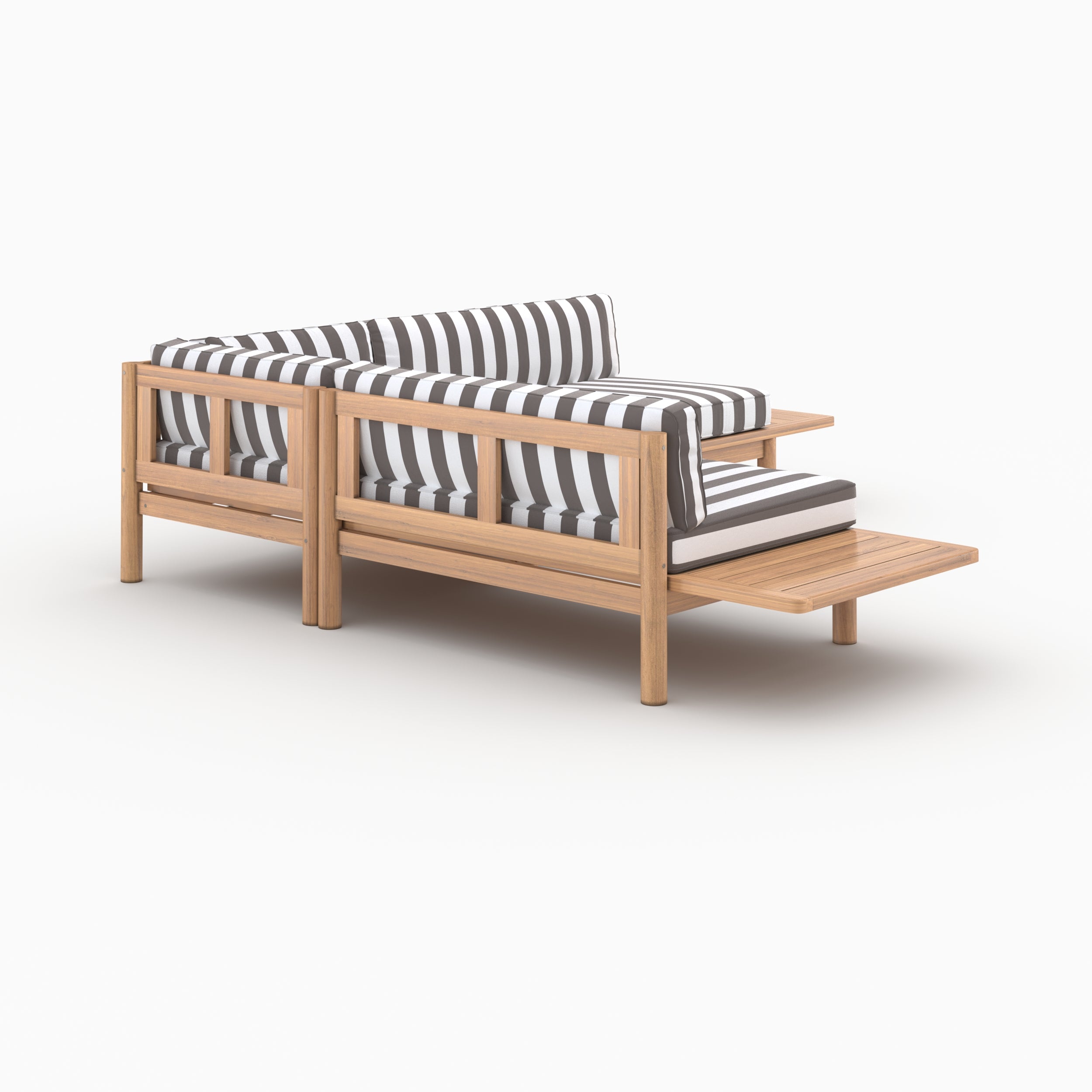 Canapé d'angle de jardin Nadila, teck massif, coussins gris 4 places