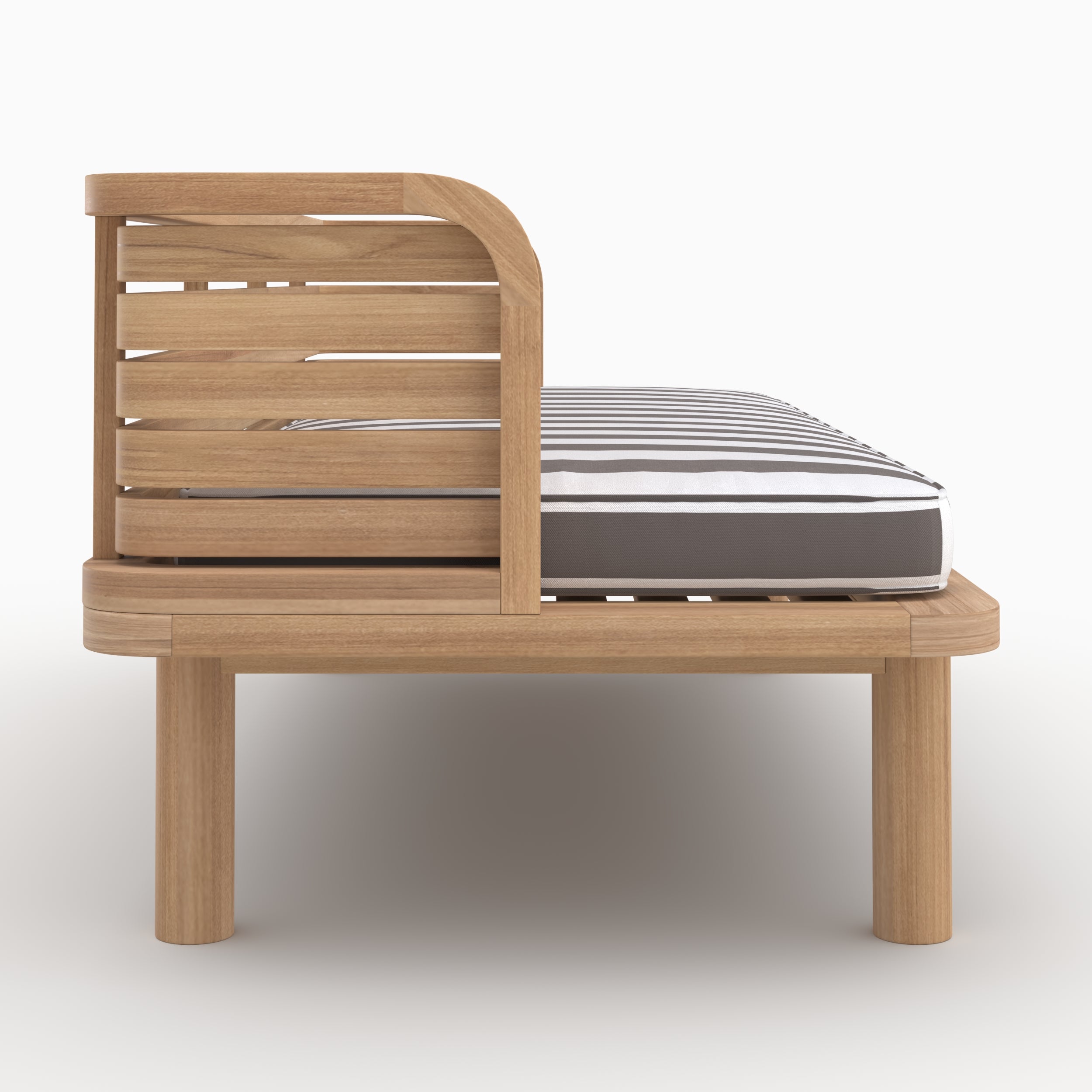 Canapé de jardin Kilda en teck massif et coussin rayé gris 2 places