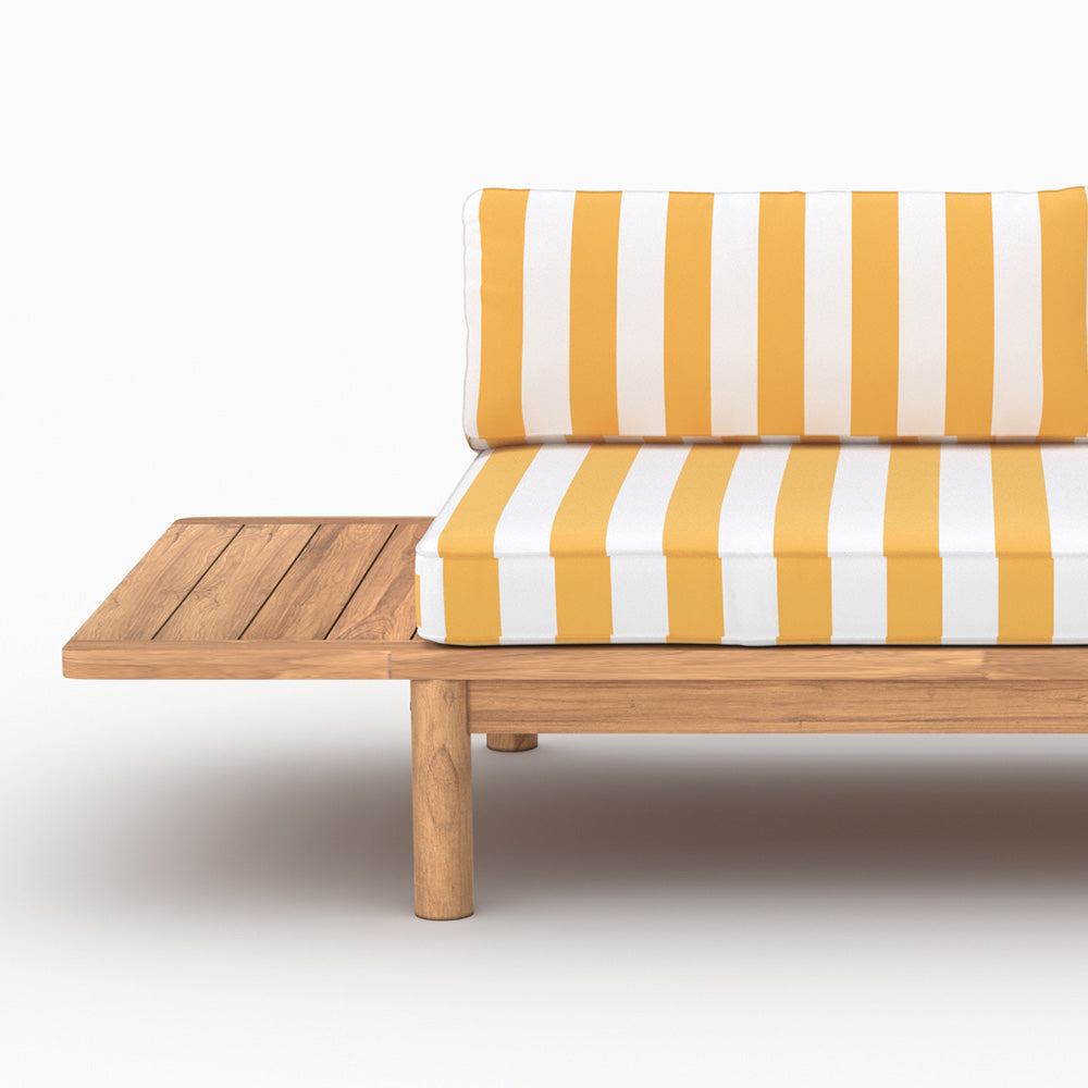 Canapé de jardin Nadila, teck massif et coussins rayés jaunes 2 places