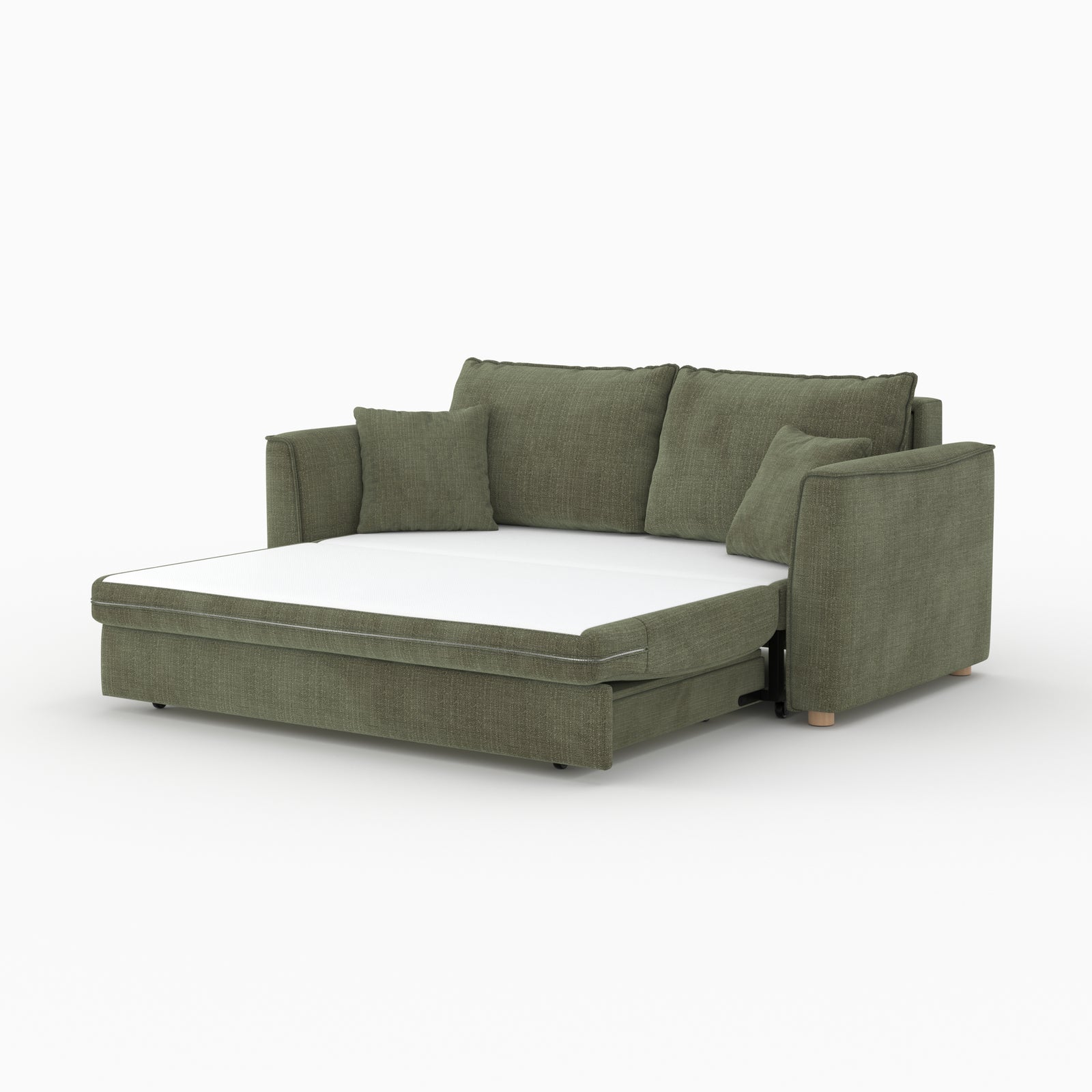 canape lit 2 personnes olympe en tissu texture vert kaki