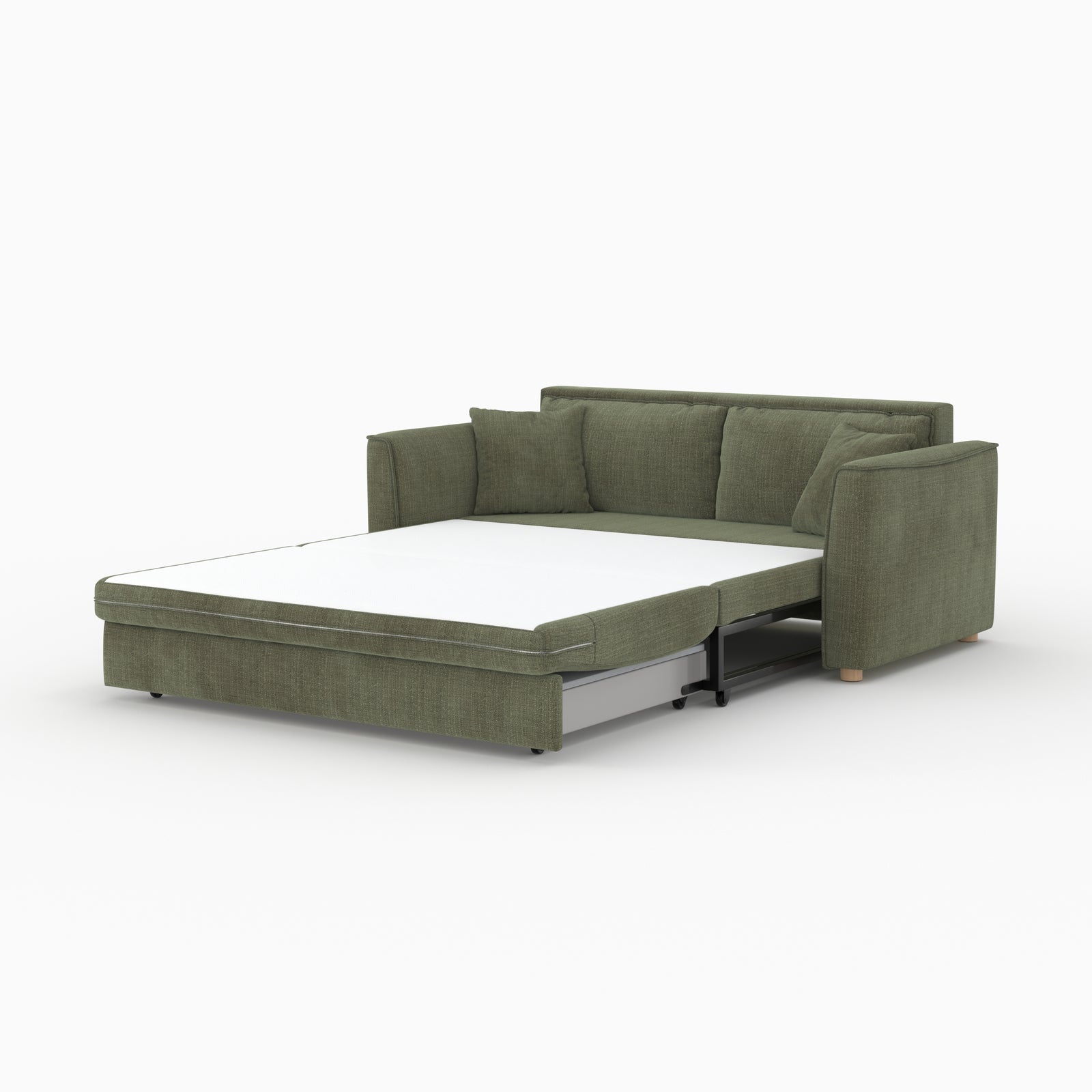 canape lit 2 places en tissu texture vert kaki olympe