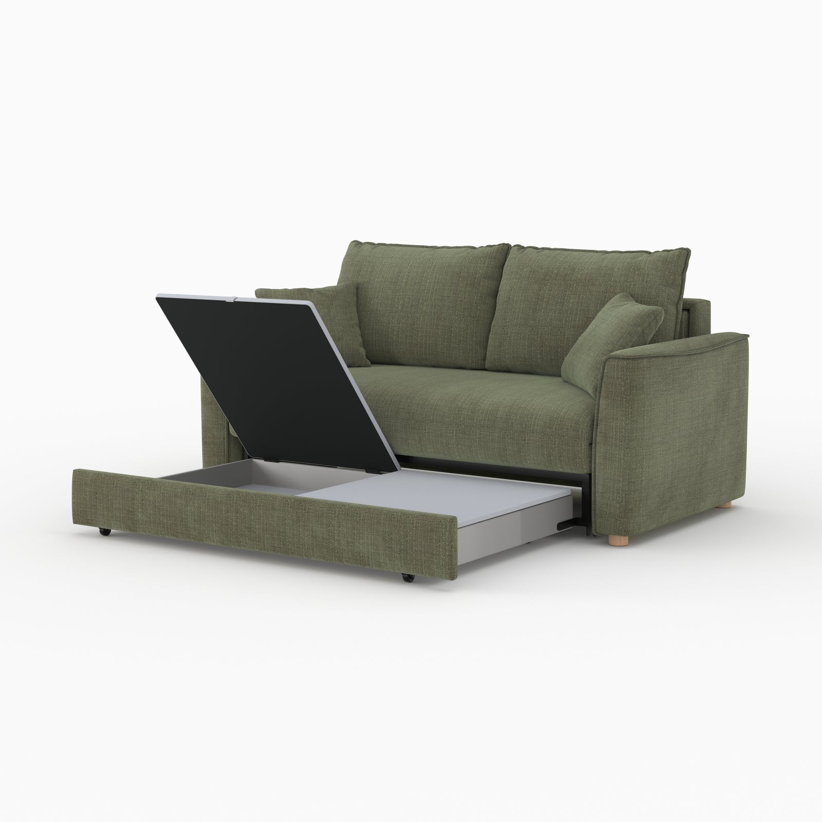 canape lit 2 places olympe en tissu texture vert kaki