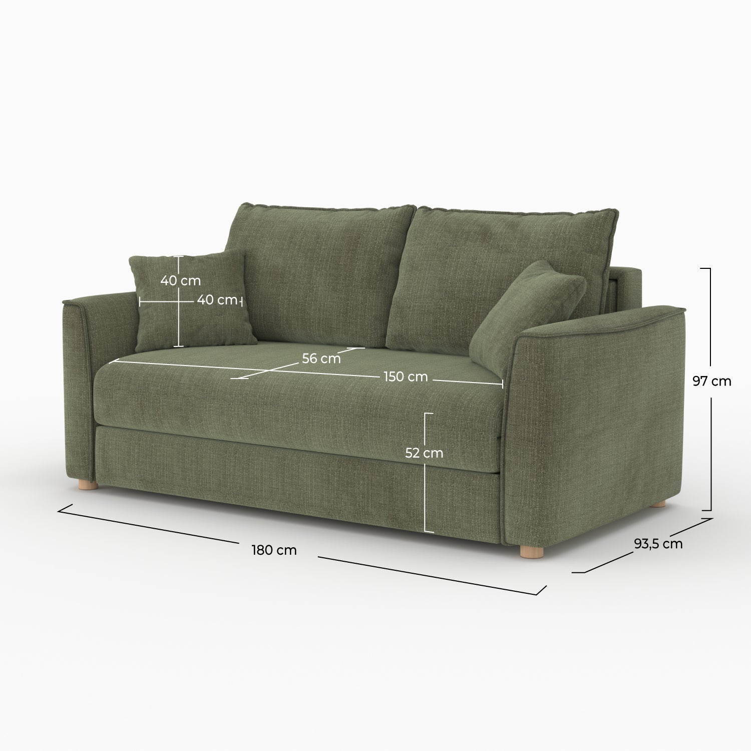 canape lit 2 places olympe tissu texture vert kaki