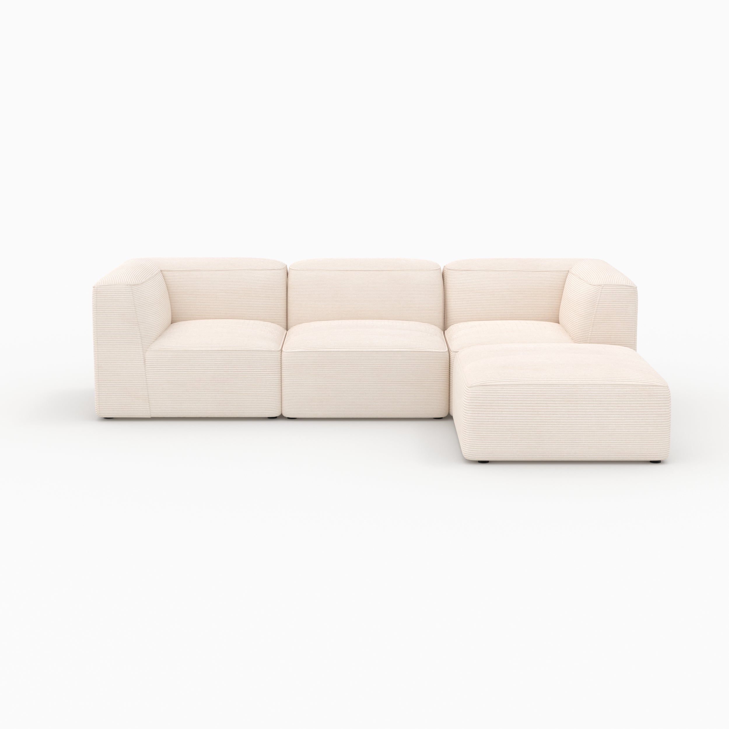 Modularer Mina-Sofa aus weißem Samt für 3 Personen mit Ottomane.