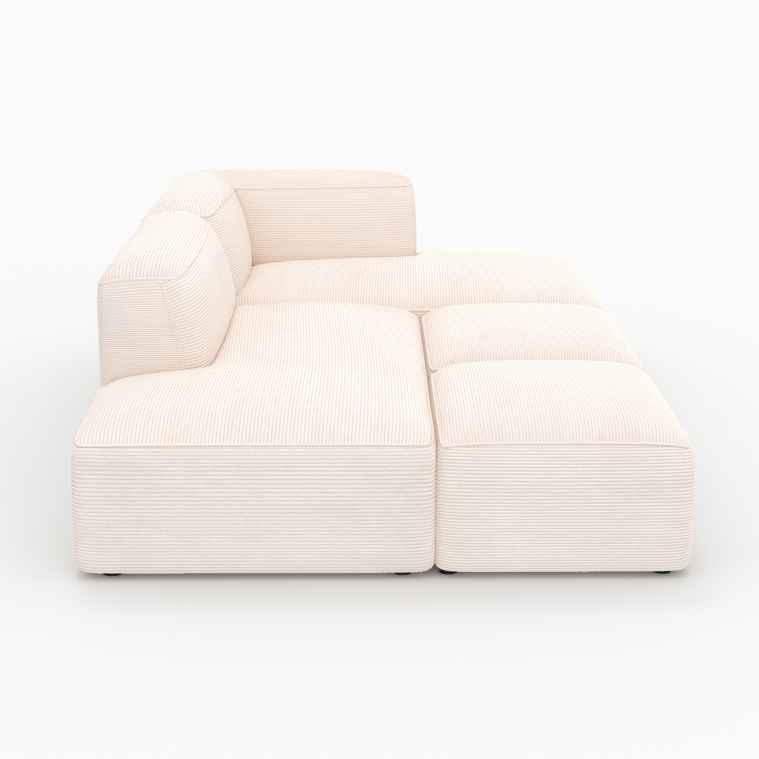 Canapé modulable Mina en velours côtelé blanc 4 places avec 2 poufs