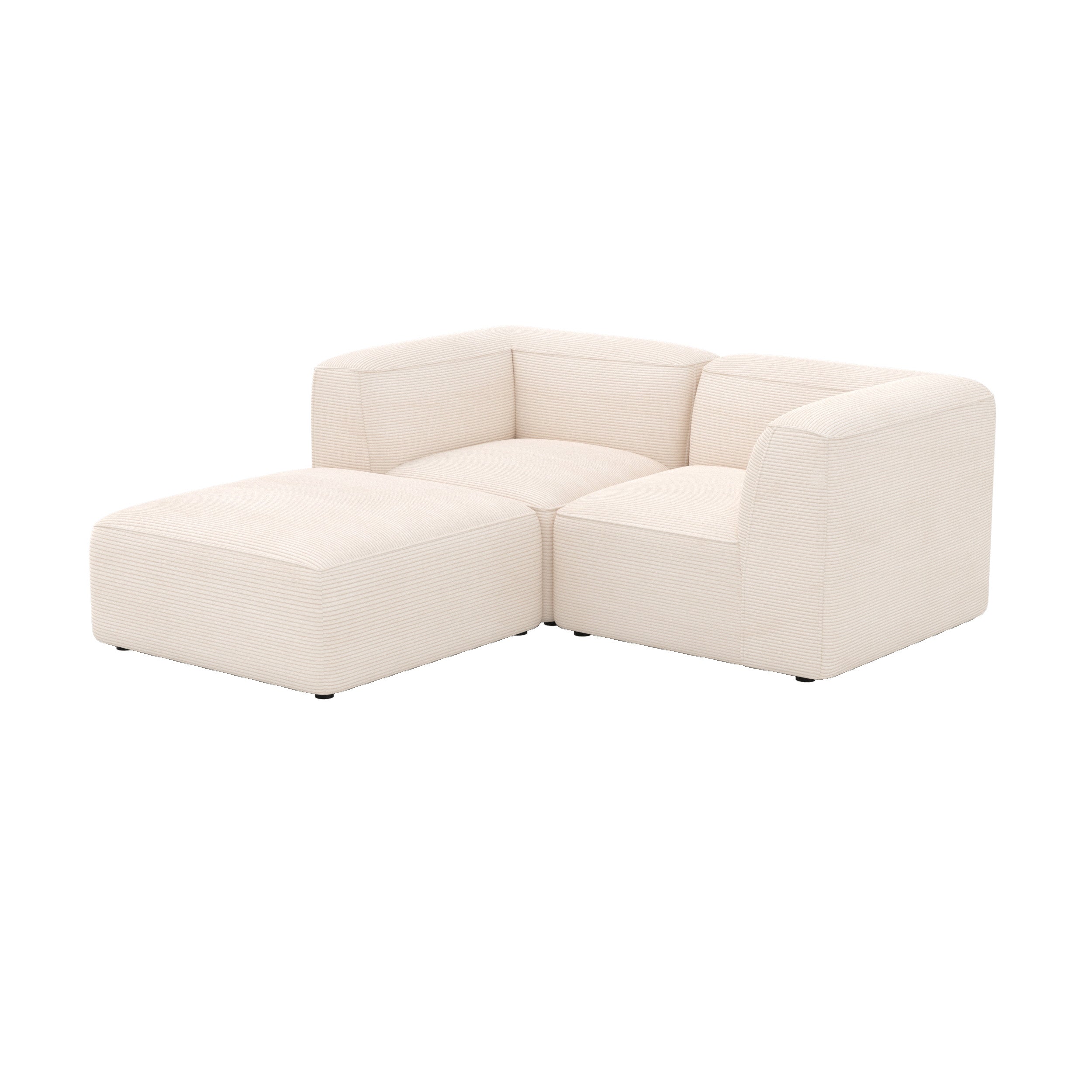 Canapé modulable Mina en velours blanc 2 places avec pouf