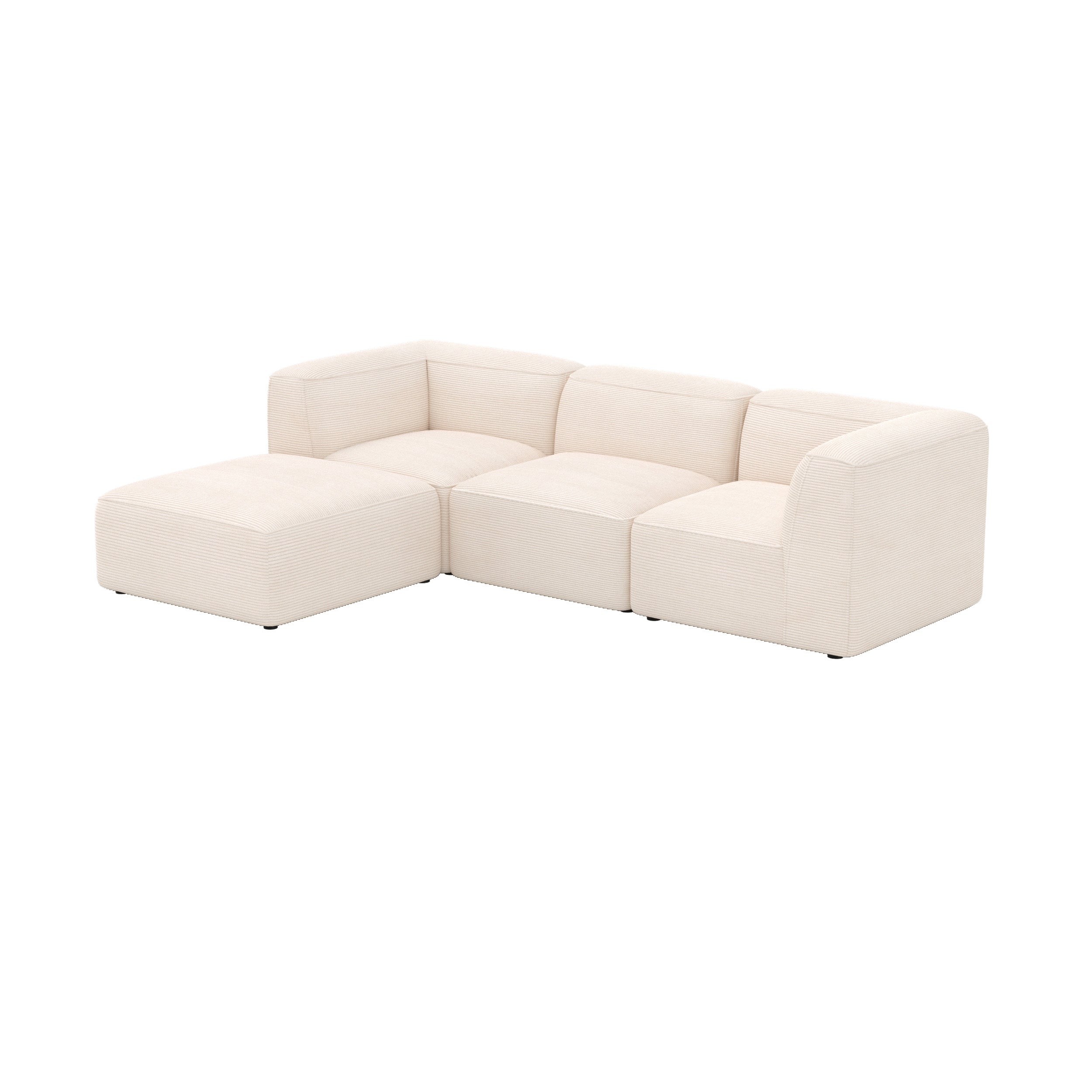 Canapé modulable Mina en velours blanc 3 places avec pouf