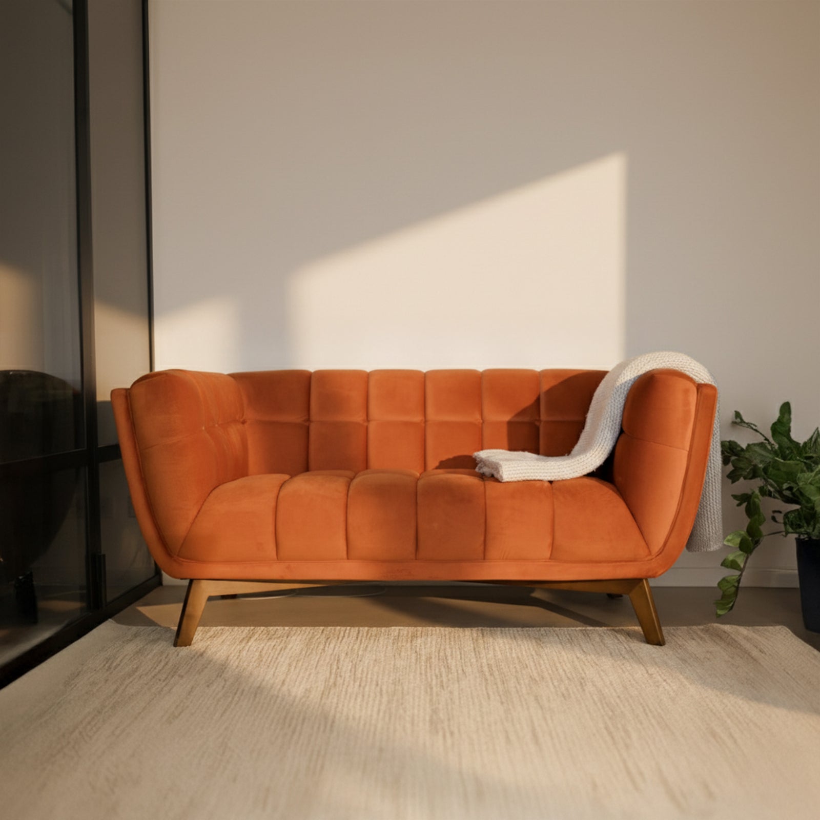 canape mona 2 personnes velours terracotta orange