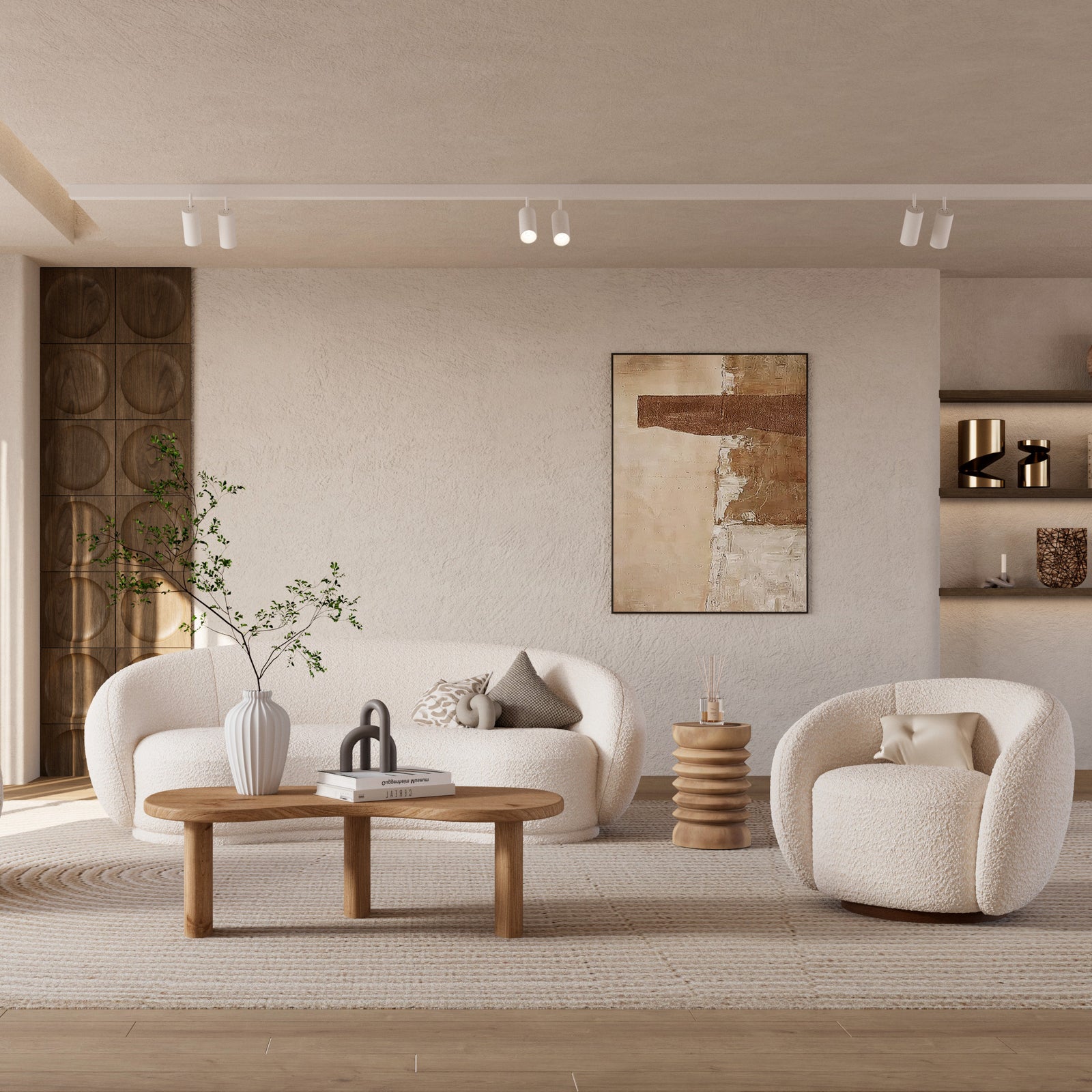 canape nova 3 places en tissu boucle blanc ambiance