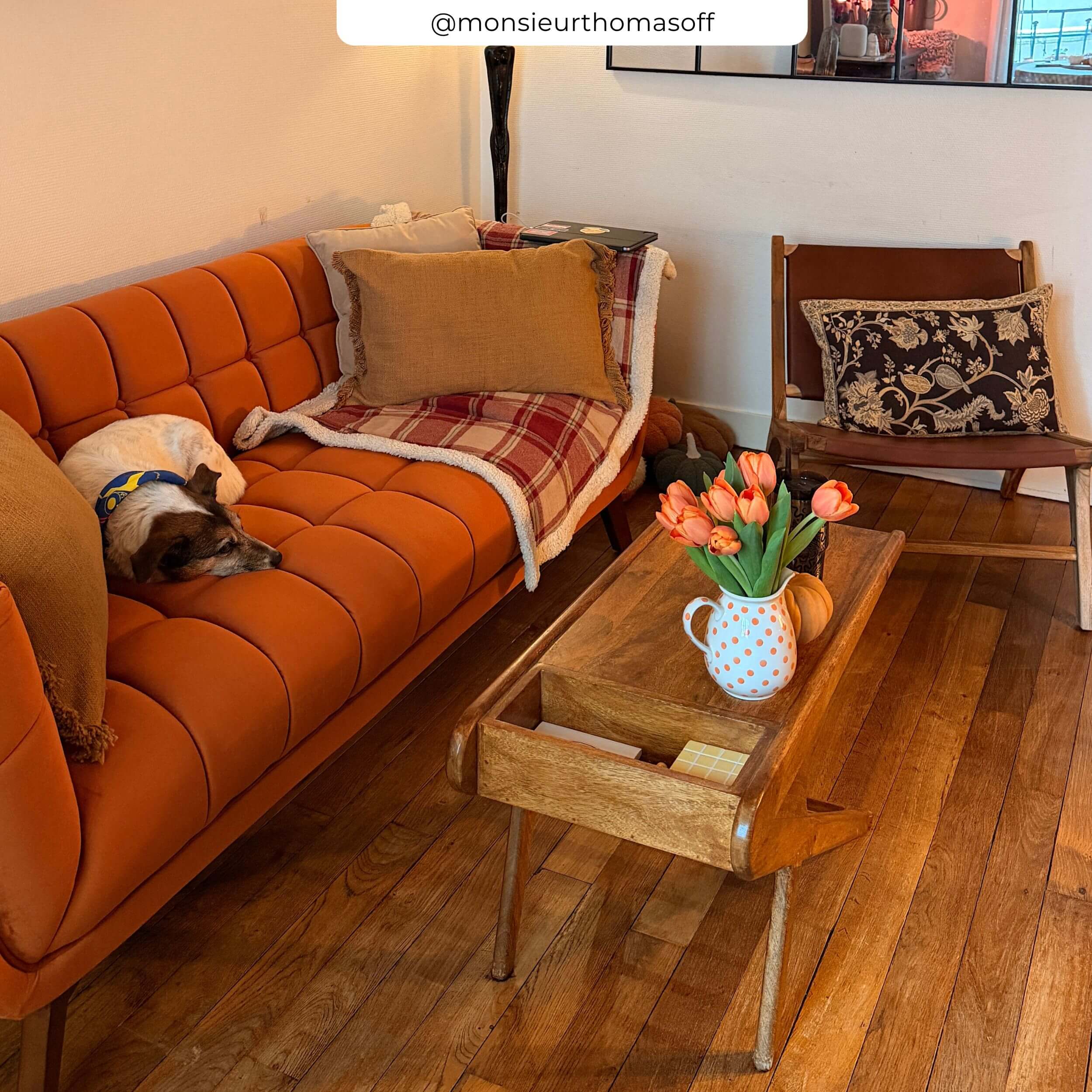 Canapé Mona 3 places en velours orange curcuma