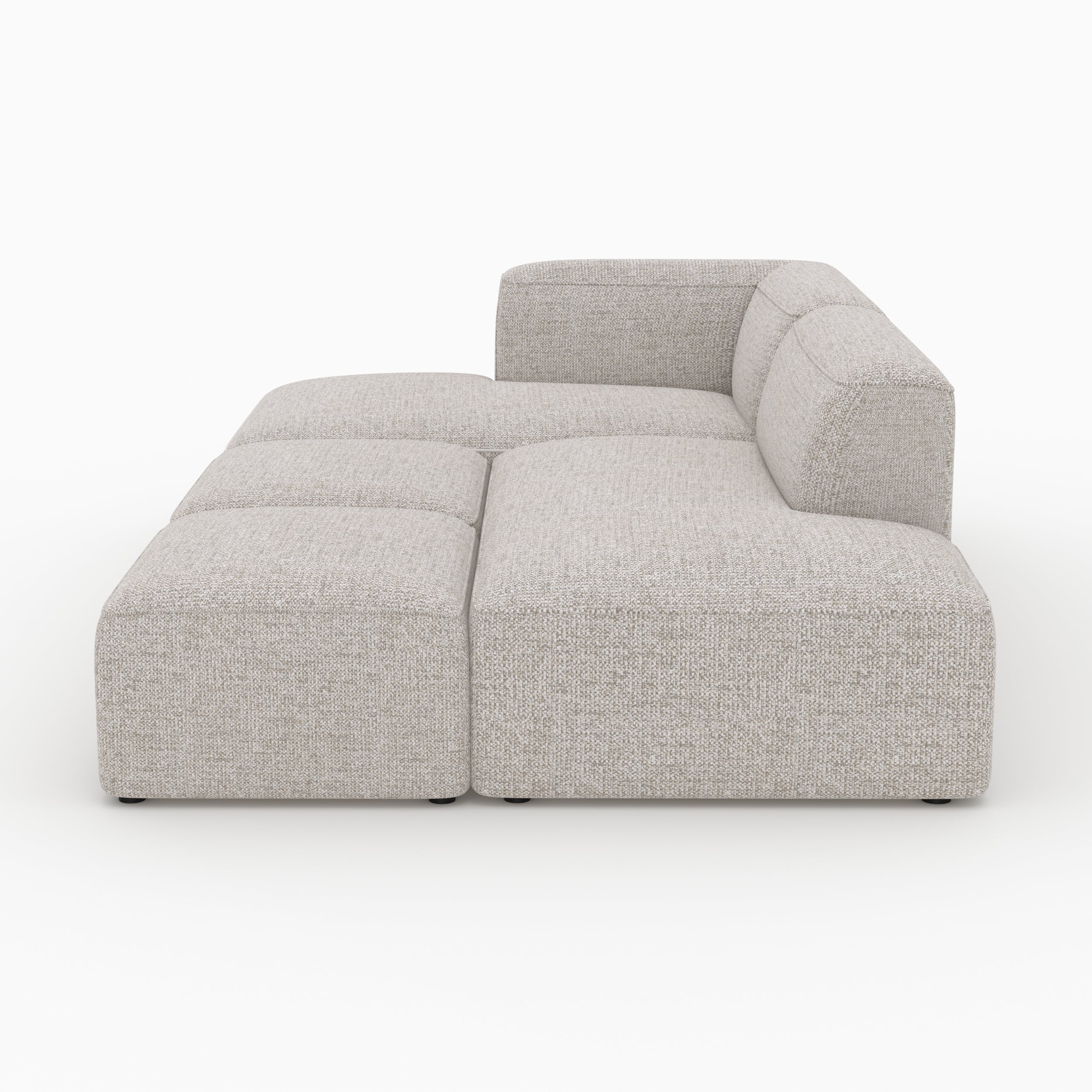 Canapé d'angle gauche modulable Hestia, tissu beige 4 places, 2 poufs