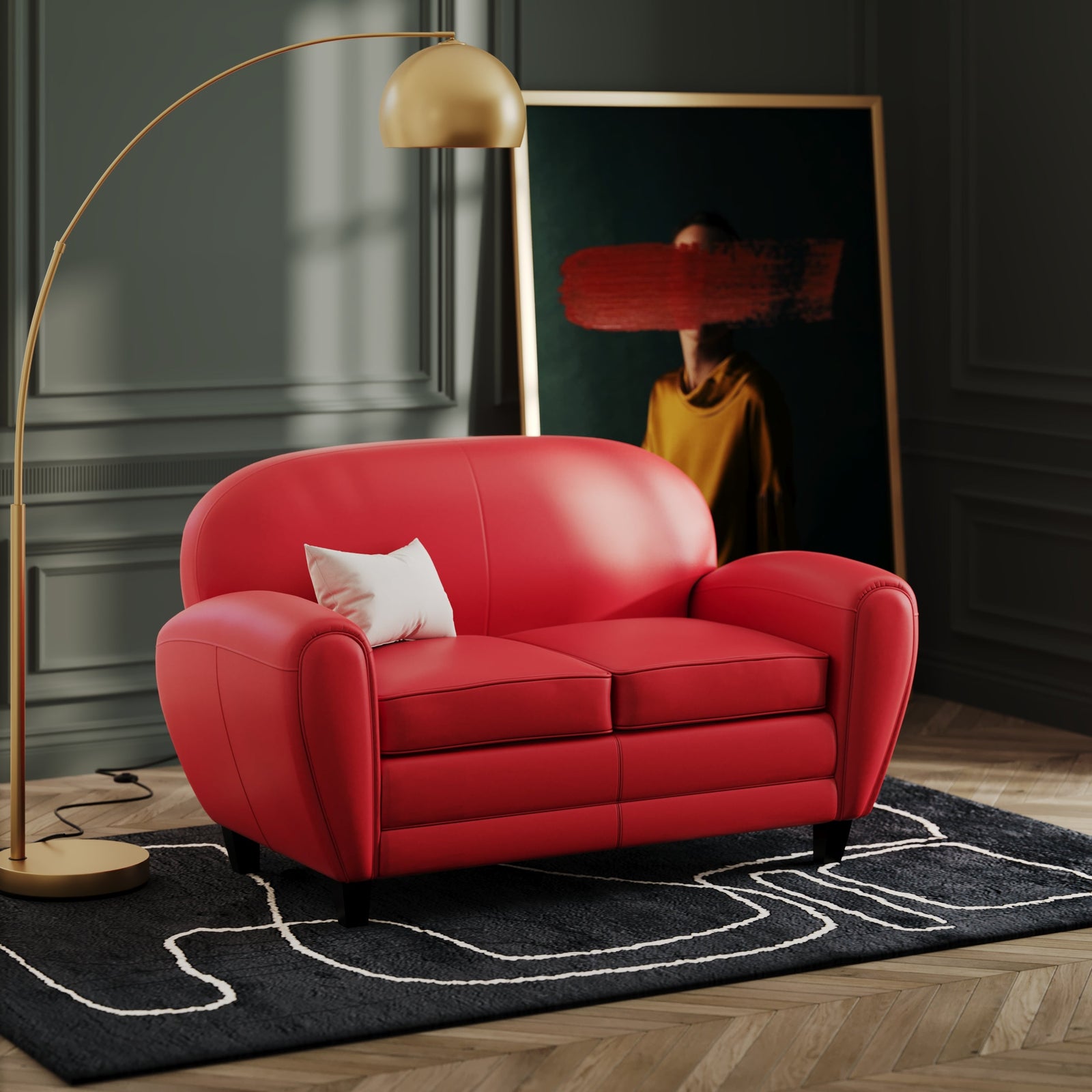 canape rouge 2 places croute de cuir enduite club