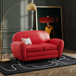 canape rouge 2 places croute de cuir enduite club