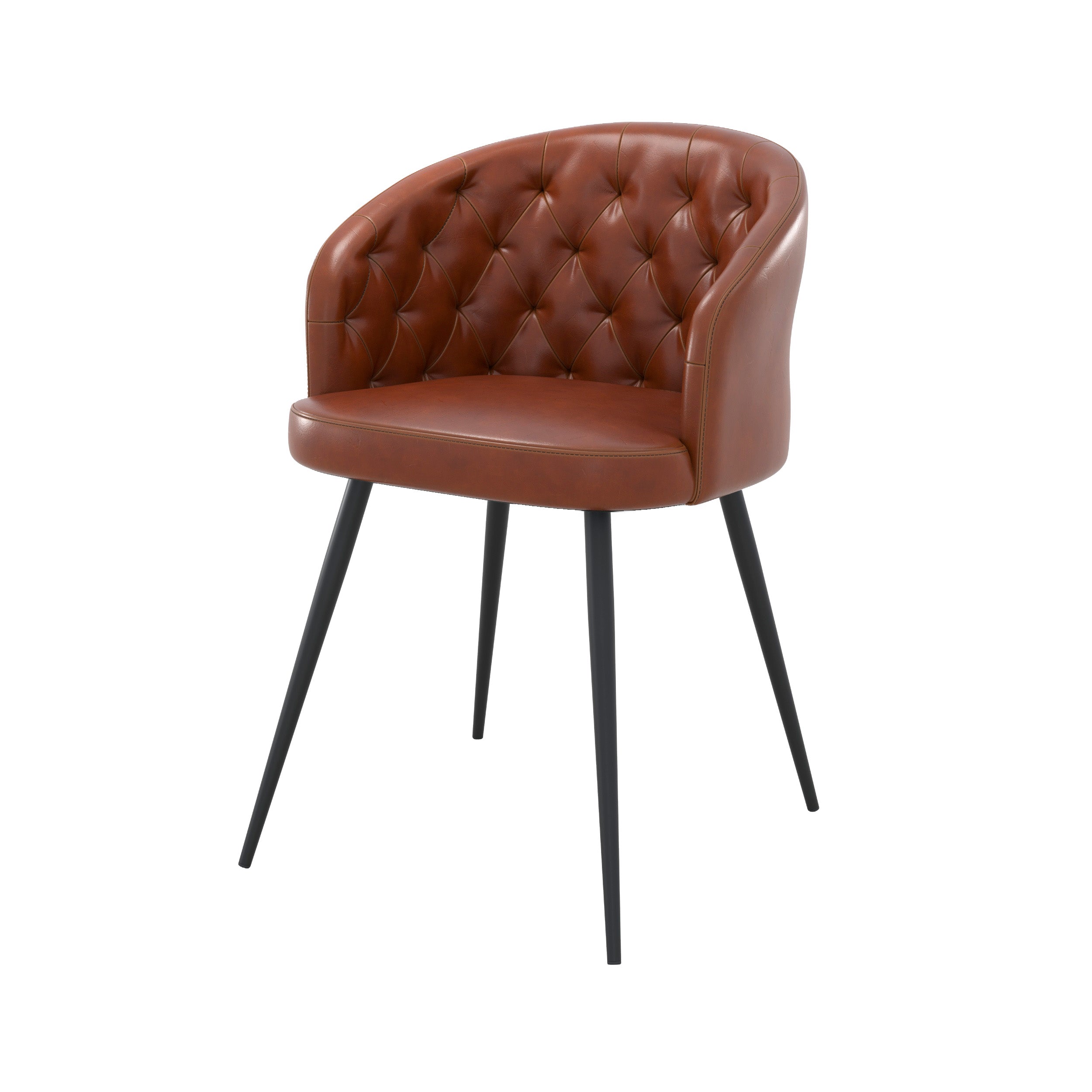 chaise anatole en cuir marron et peids en metal fond blanc