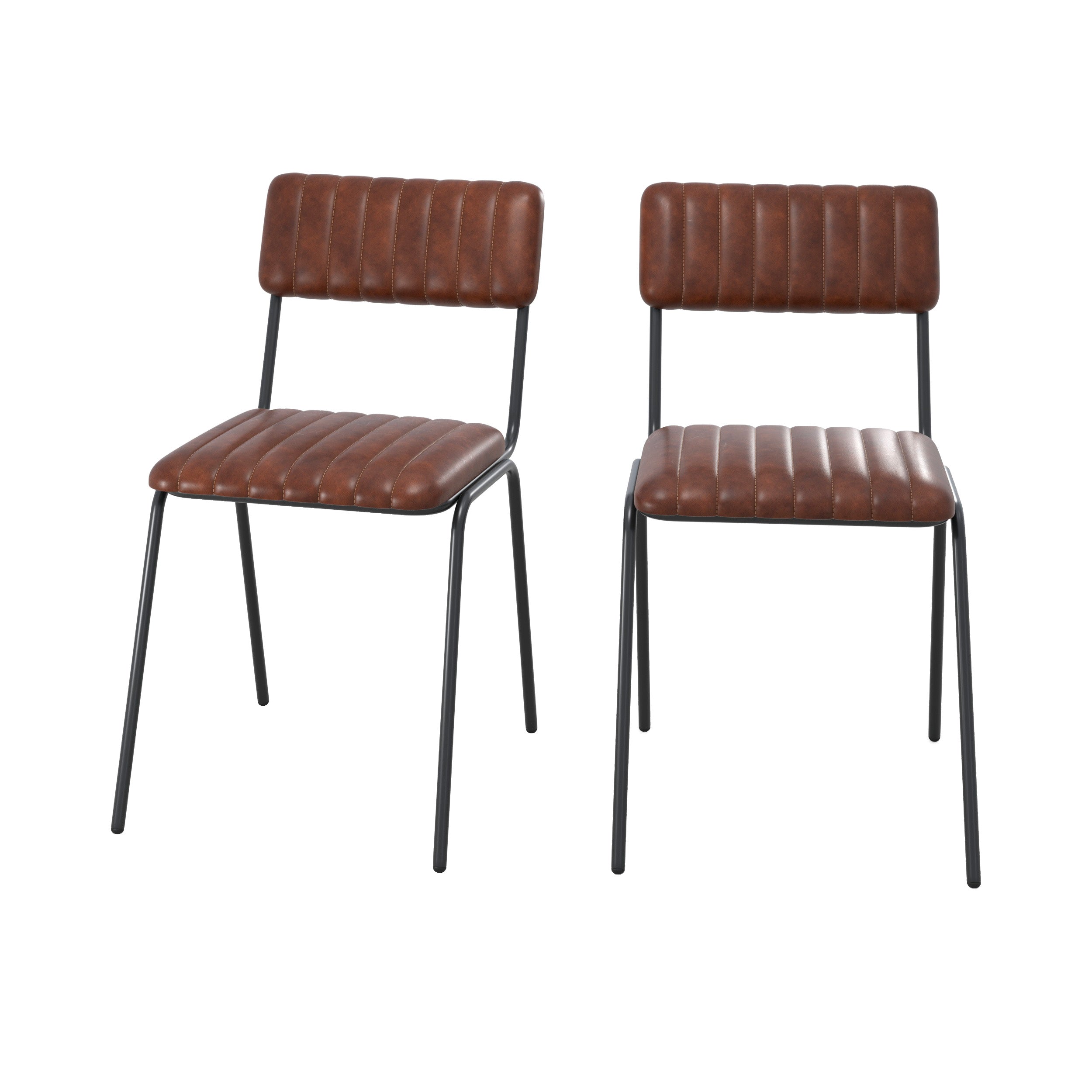 chaise arsene en cuir marron et peids en metal noir lot de 2