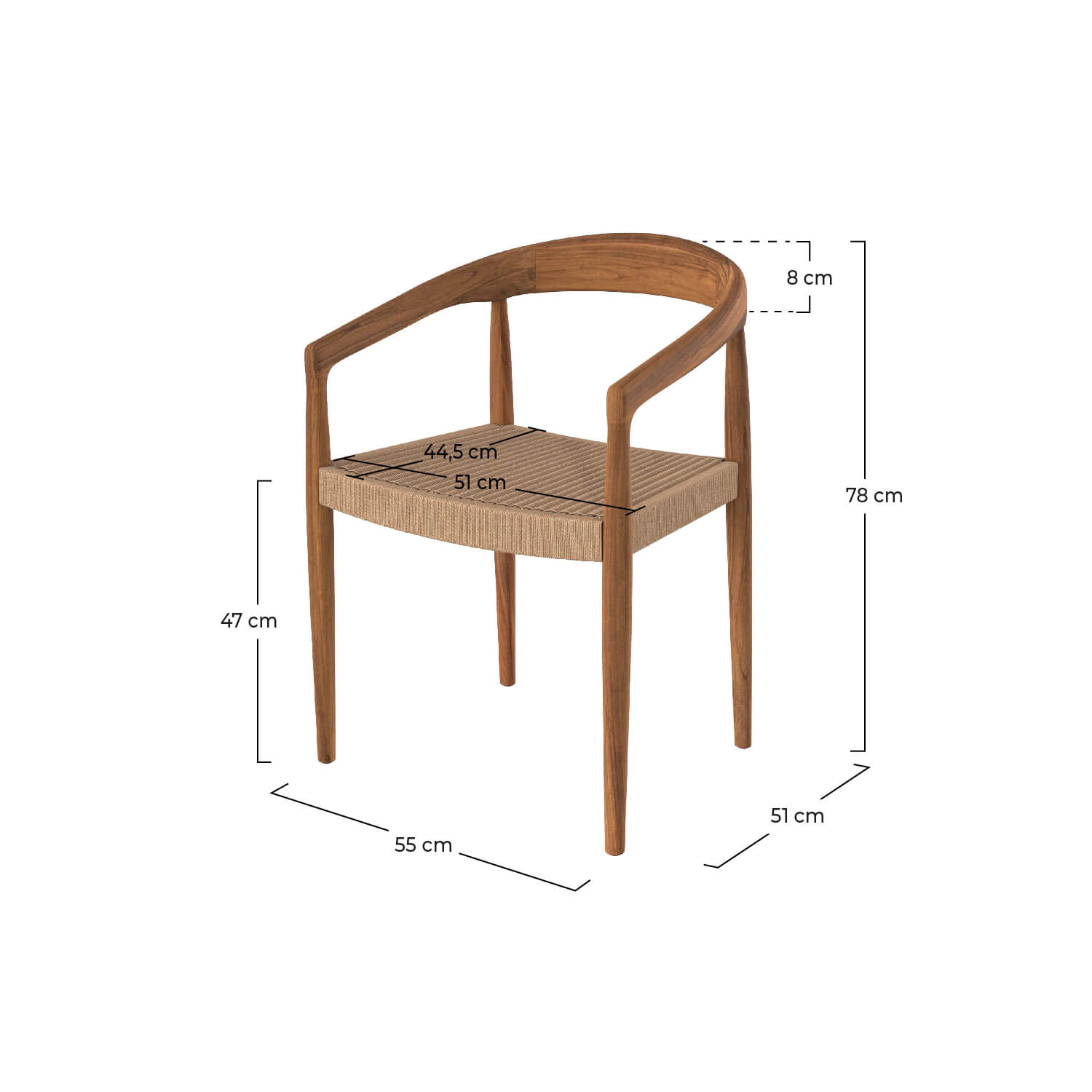 chaise bali en bois de teck et corde synthetique