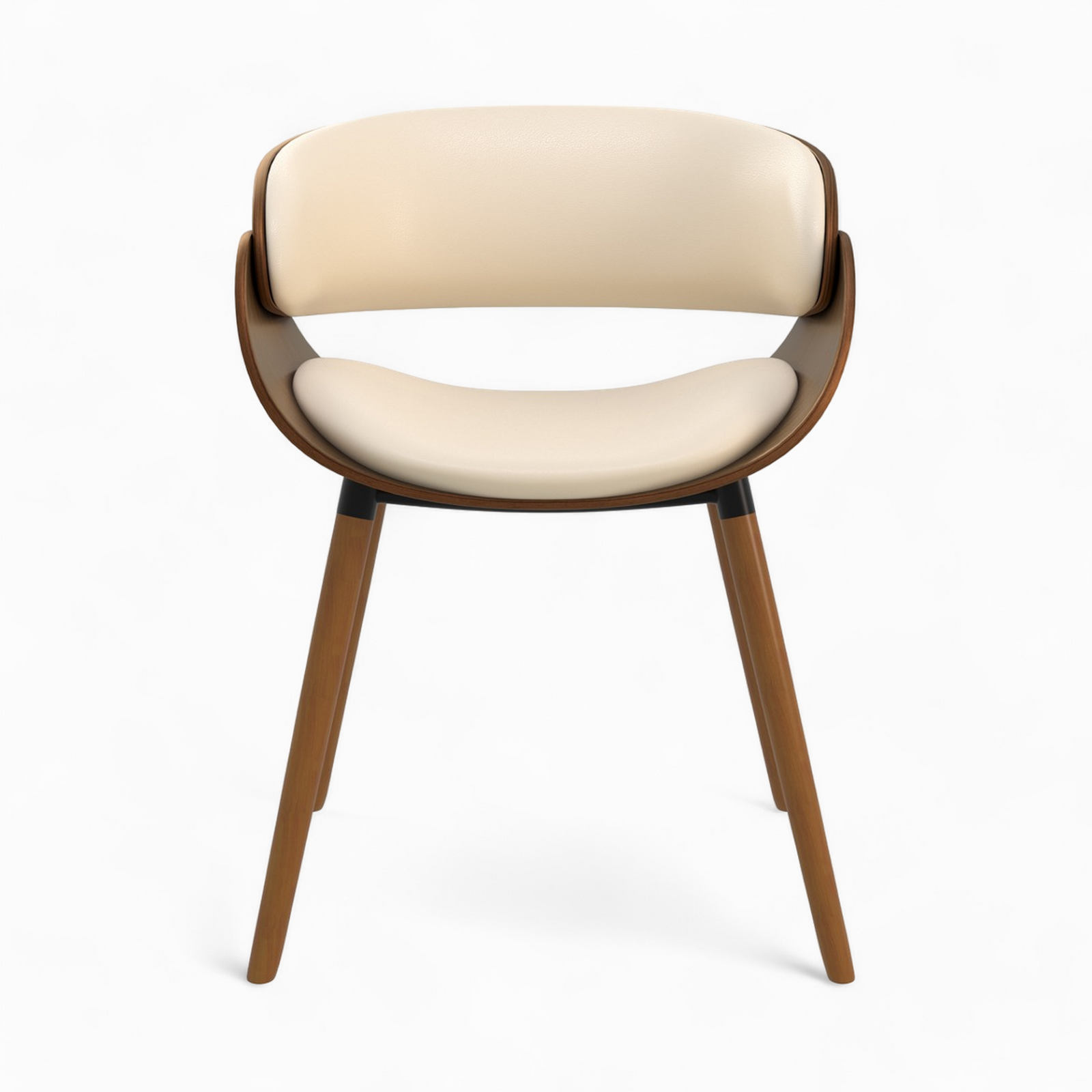 chaise beige polo en cuir synthetique et pieds en bois plaque noyer