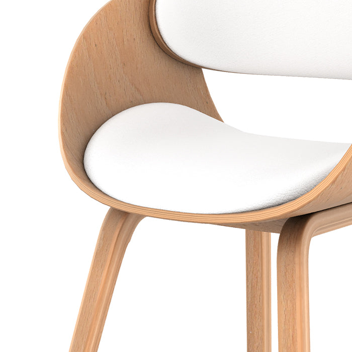 chaise blanche design cuir synthetique et bois clair