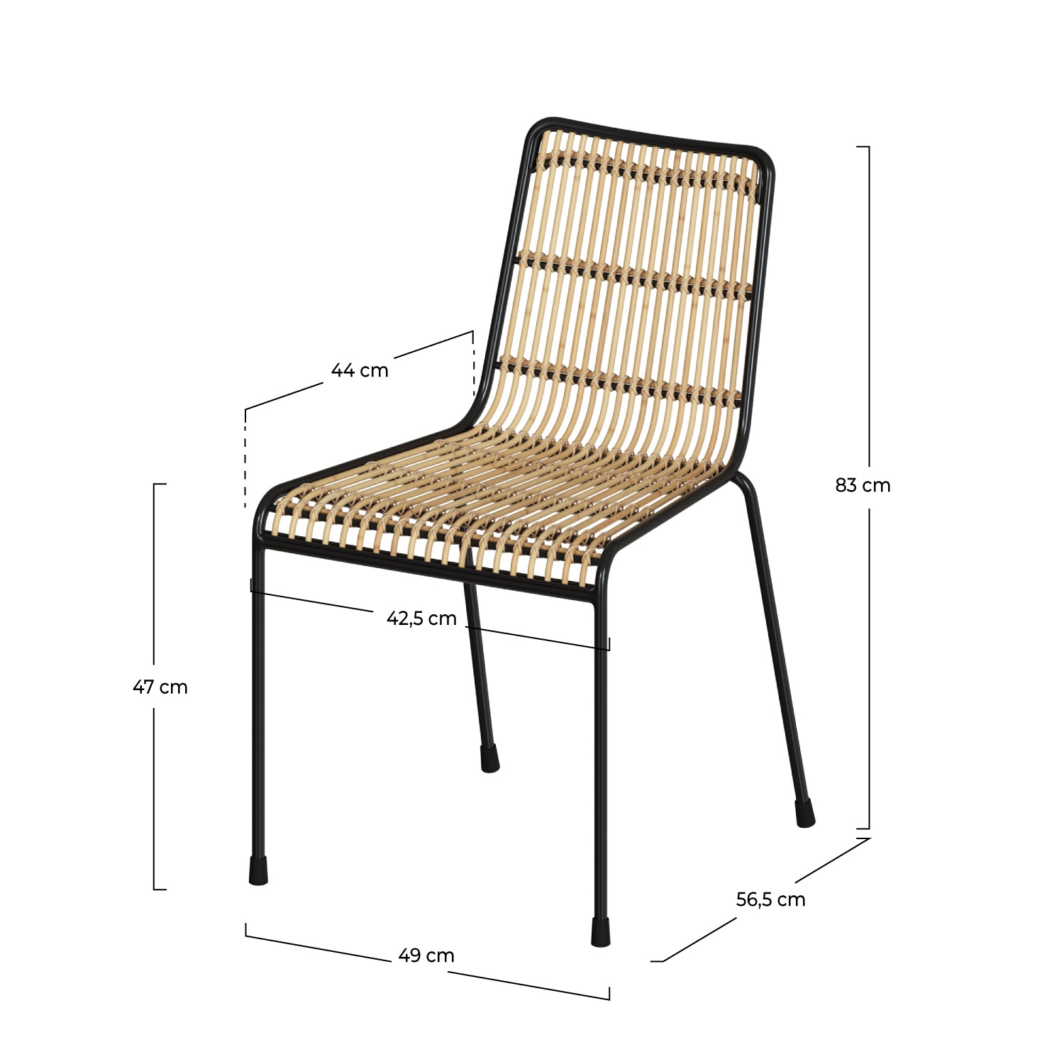 chaise boheme chic en rotin et metal noir