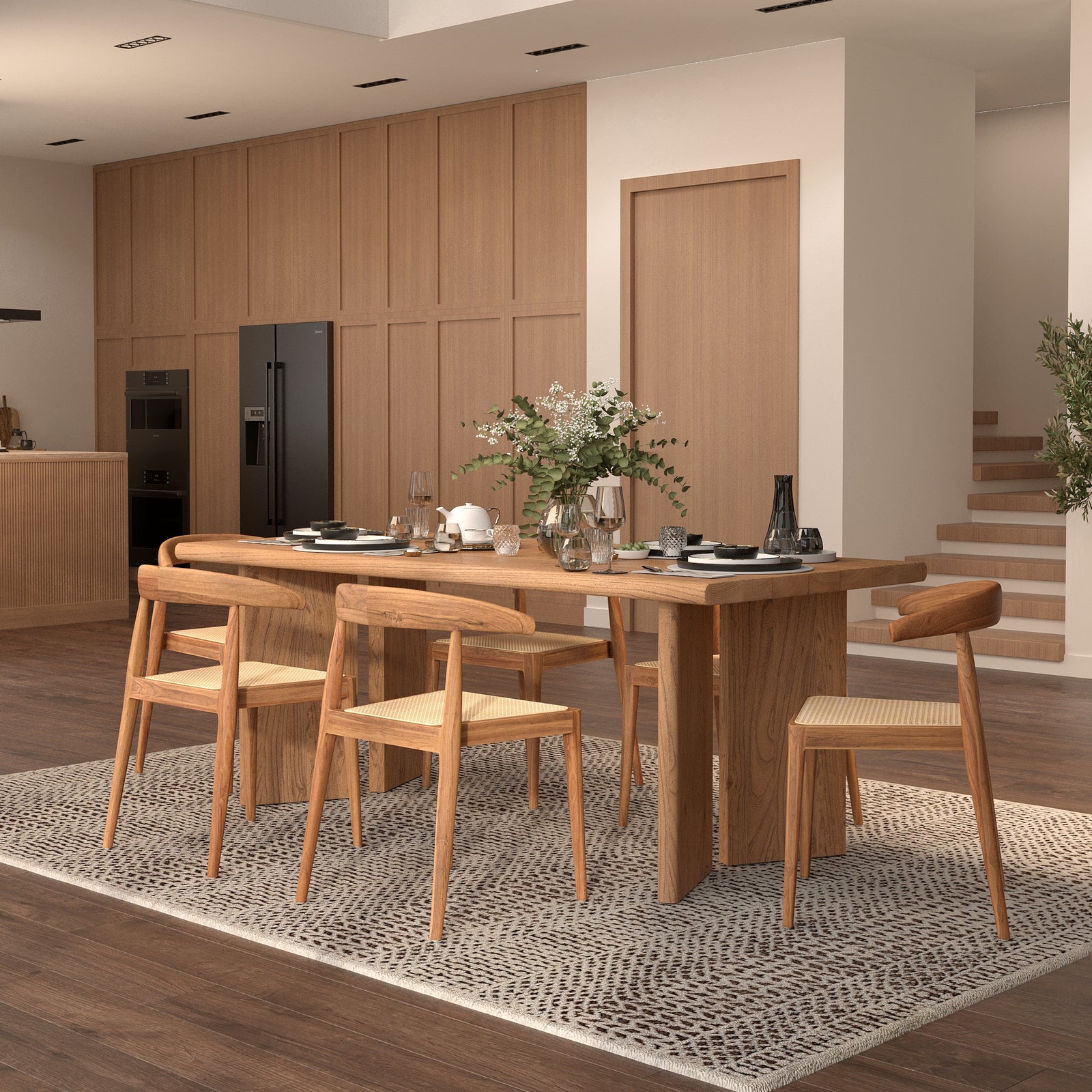 chaise bois de teck et cannage rotin lot de 2