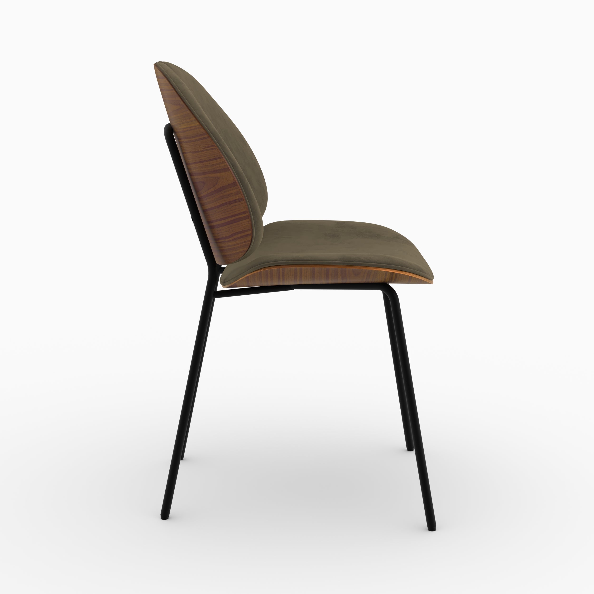 Chaise Coccinelle en velours kaki et bois de noyer