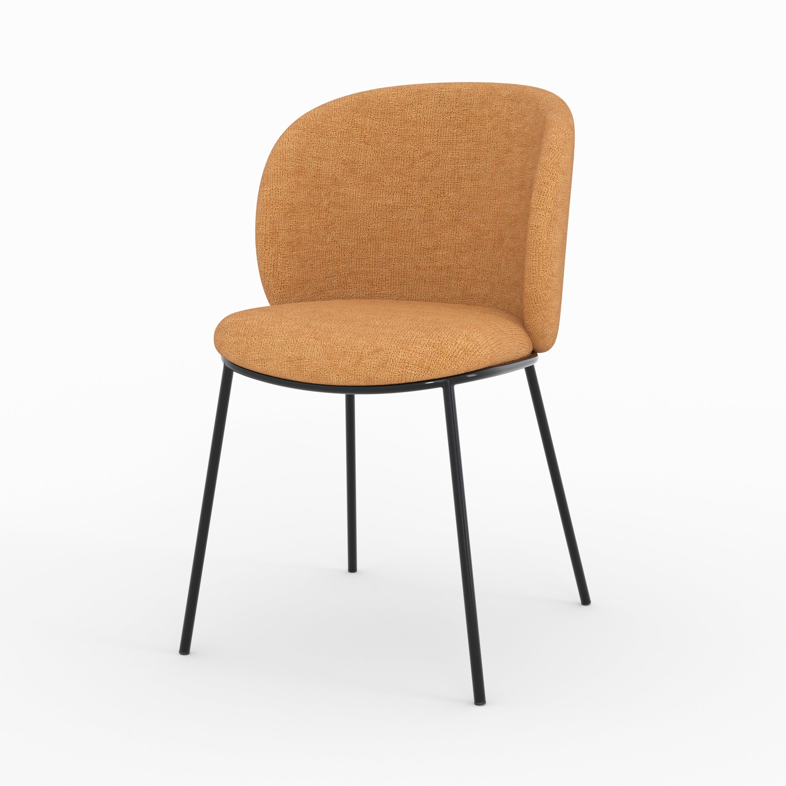 Lot de 2 chaises Bulle en tissu jaune moutarde, pieds métal noir