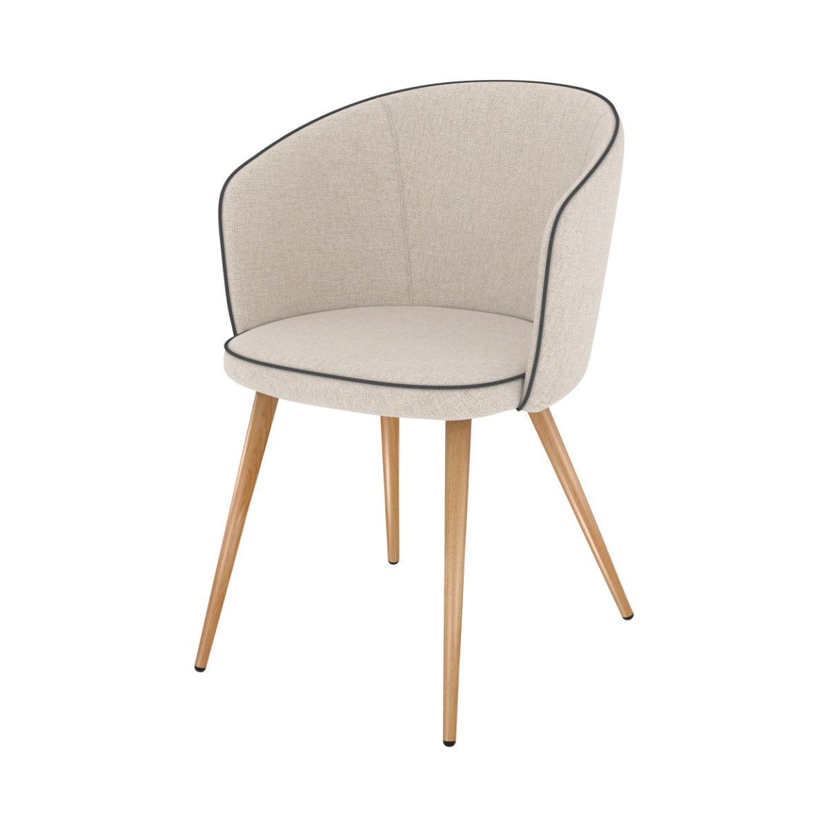 chaise chiara en tissu beige et pieds en metal lot de 2