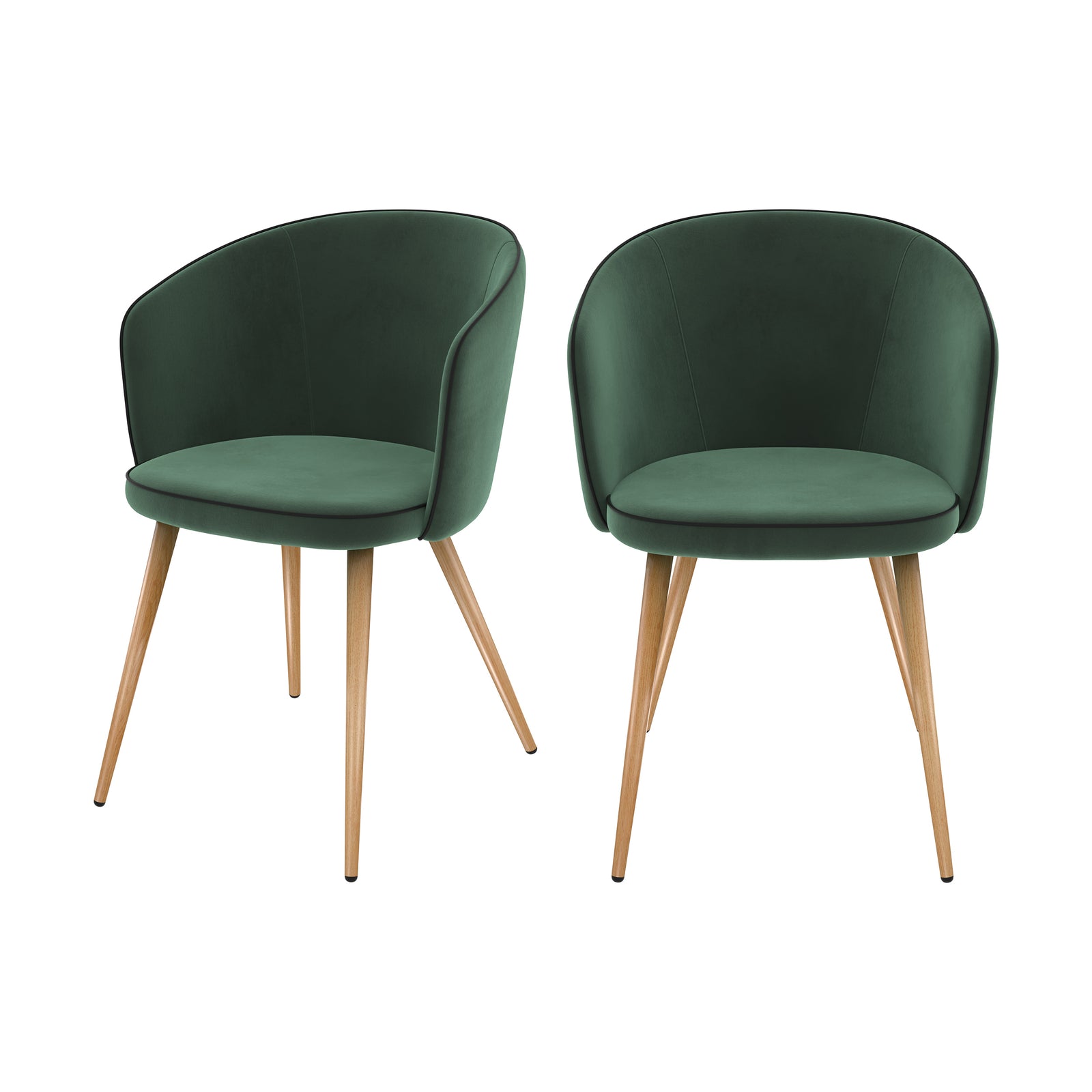 chaise chiara en velours vert lot de 2 liseret noir