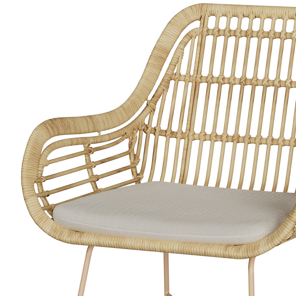chaise chiloe en rotin pieds et coussin beige