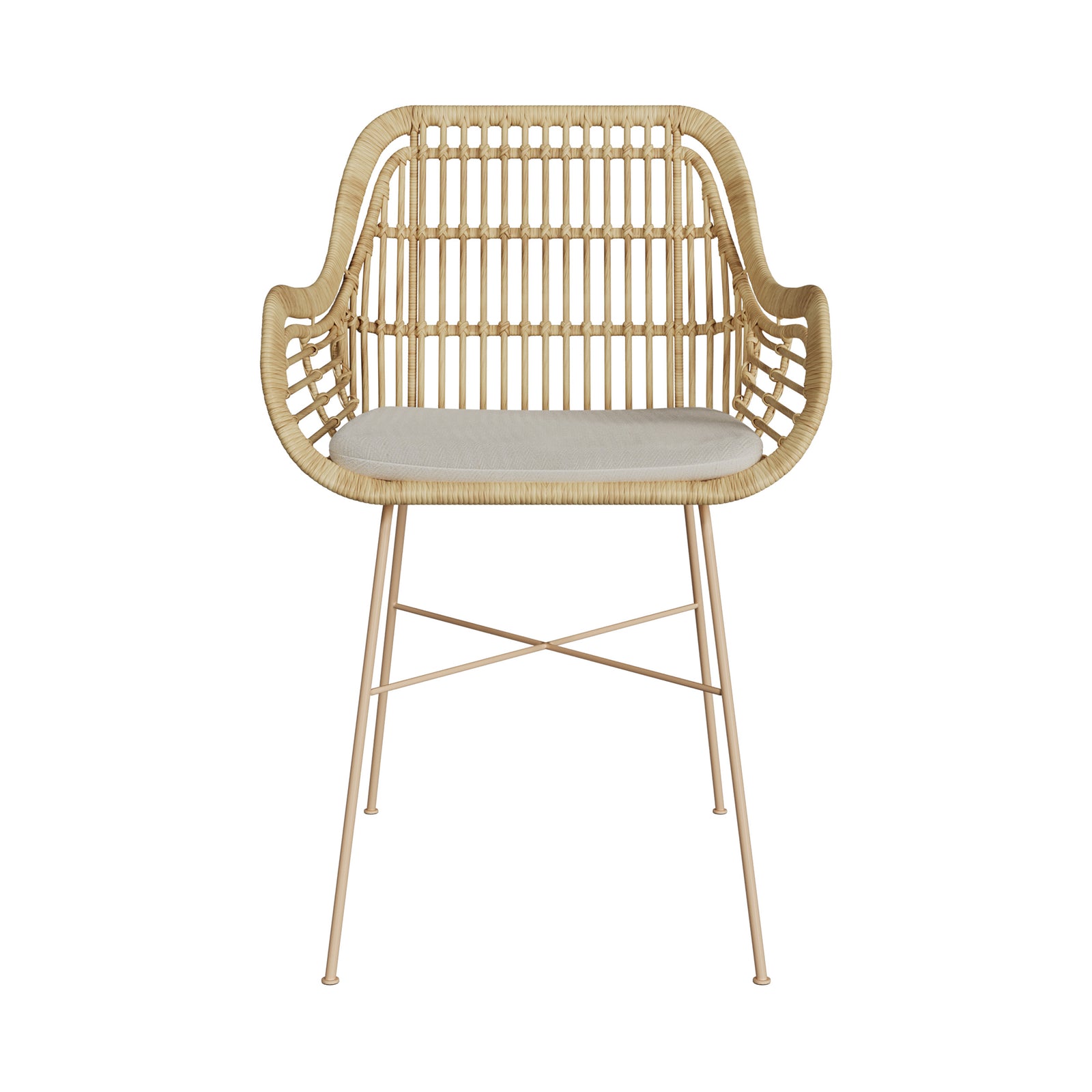 chaise chiloe en rotin pieds metal beige coussin beige