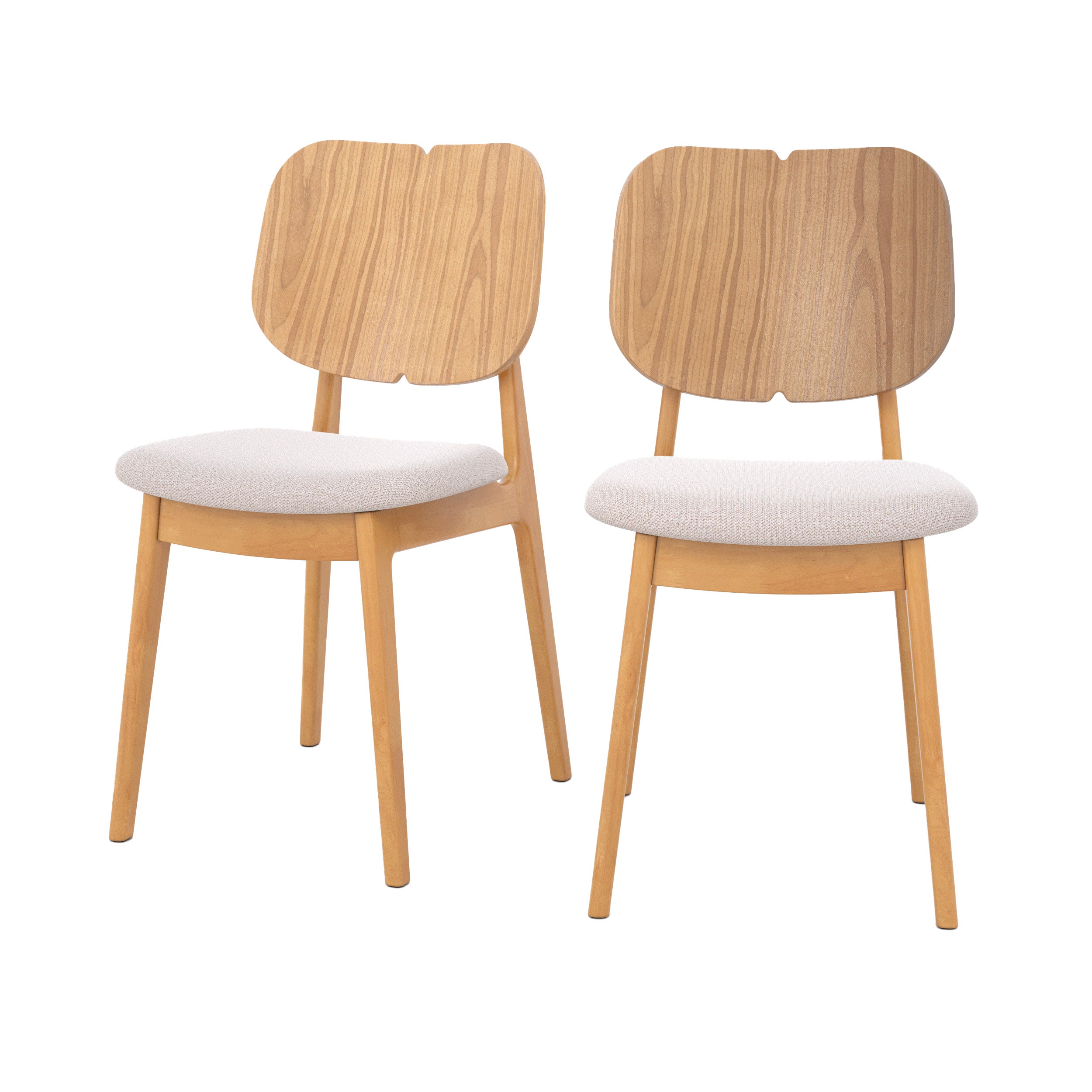 chaise clyde en bois clair et tissu beige lot de 2 fond blanc