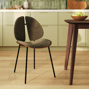 Chaise Coccinelle en velours kaki et bois de noyer