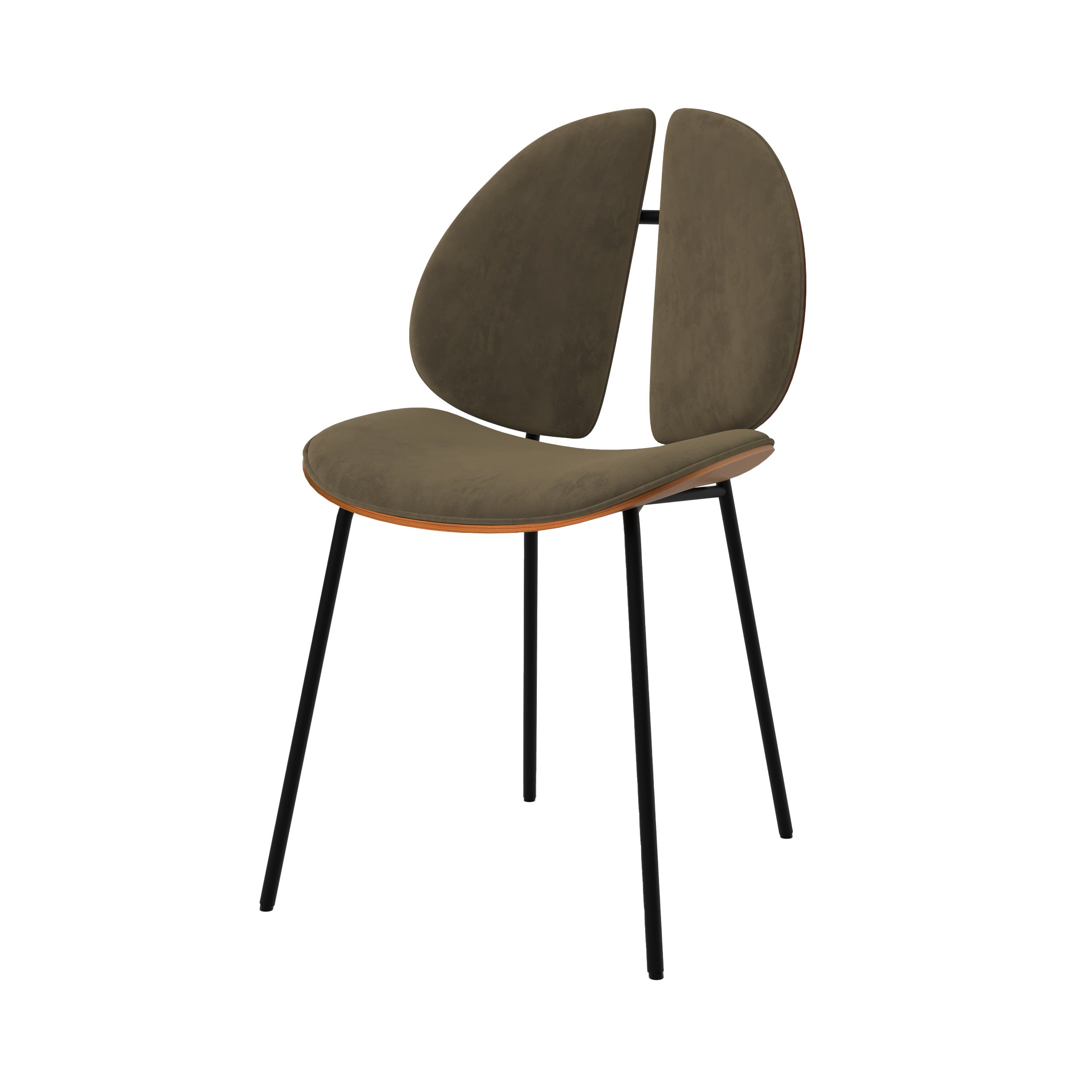 Chaise Coccinelle en velours kaki et bois de noyer