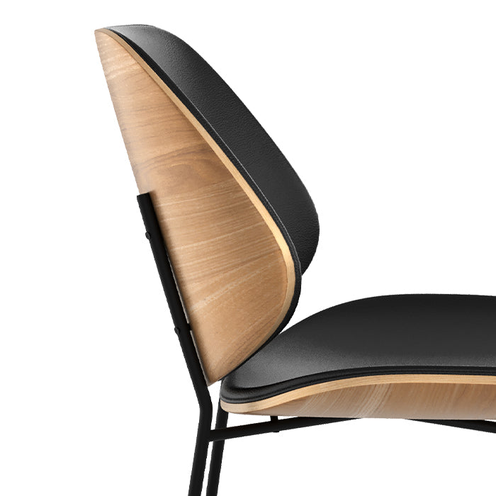 chaise confort hector cuir synthetique noir et bois clair